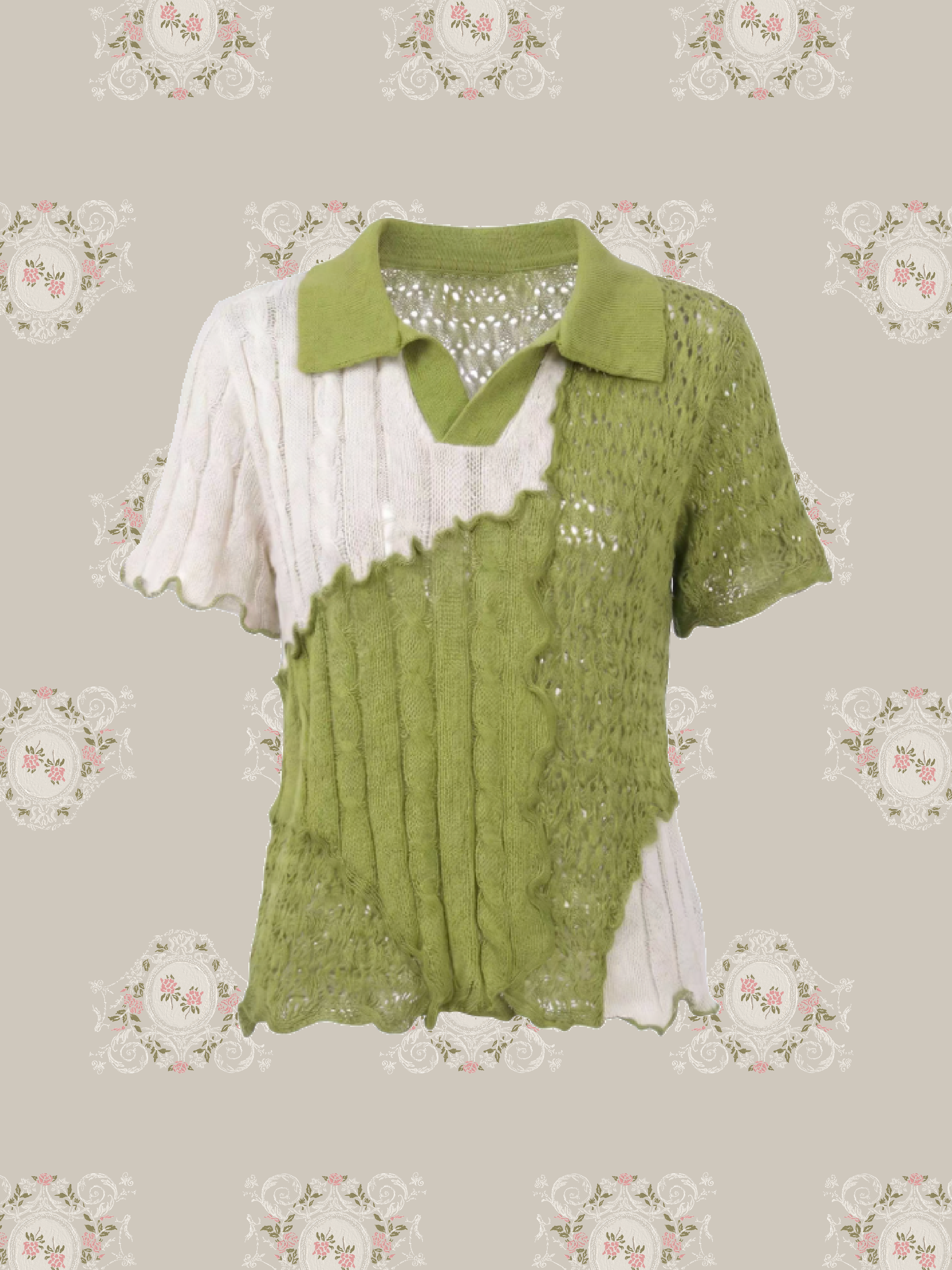 Fresh Green Emboss Polo Knit/フレッシュグリーンエンボスポロニット