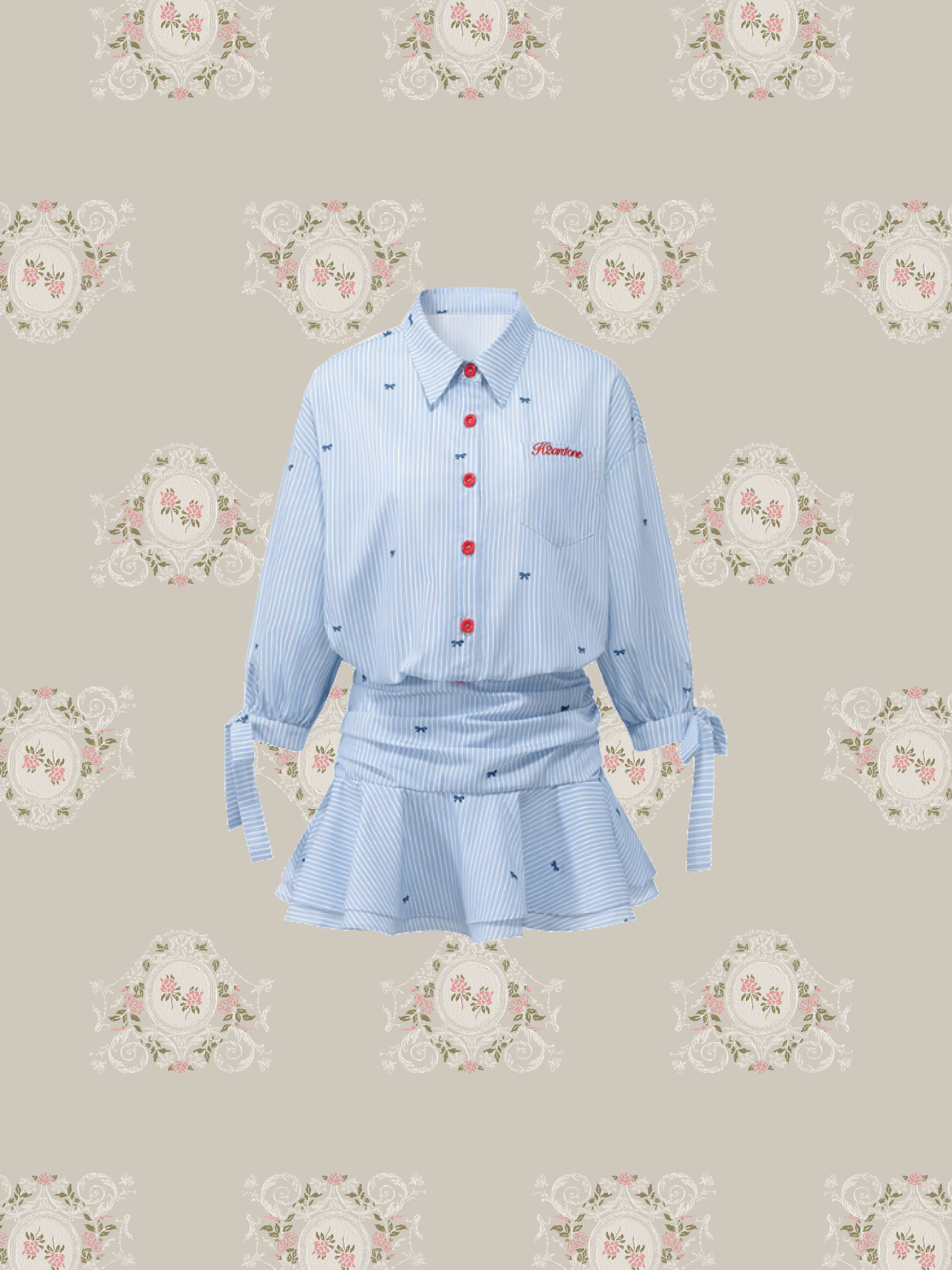 Sky Blue Preppy Flare Shirt One Piece/スカイブループレッピーフレアシャツワンピース
