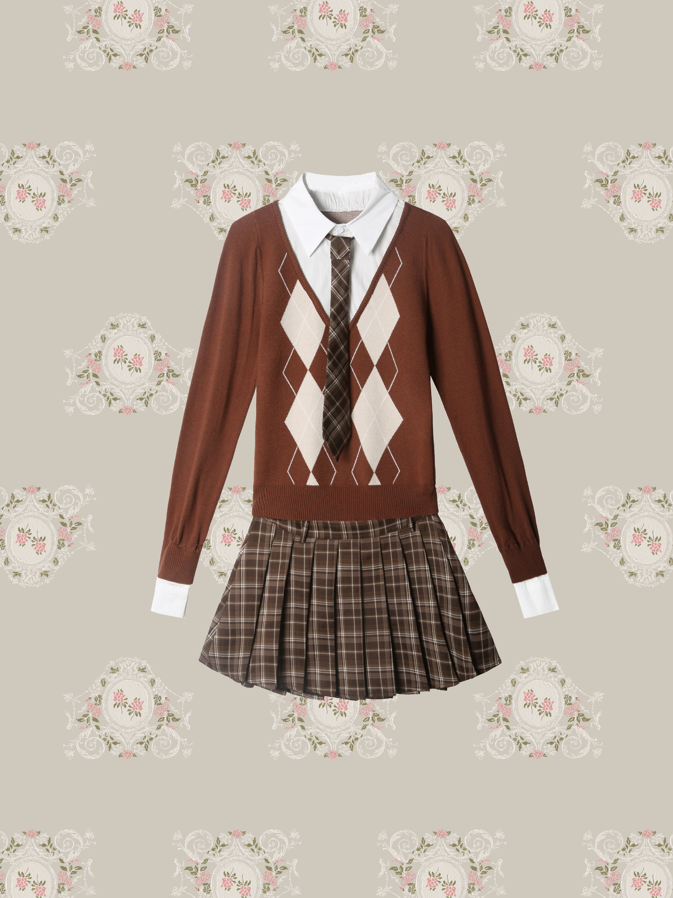 Fake Two Argyle Knit Set Up/フェイクツーアーガイルニットセットアップ