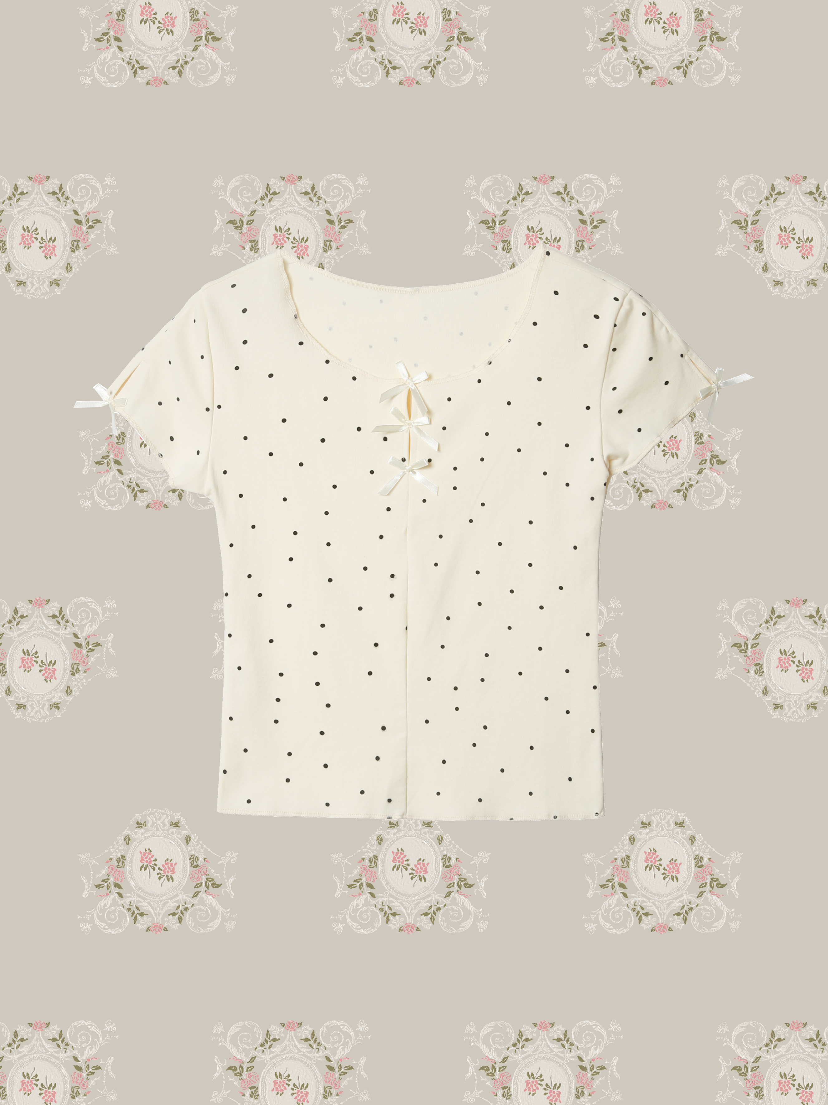 Dots Ribbon Deco T/ドットリボンデコTシャツ