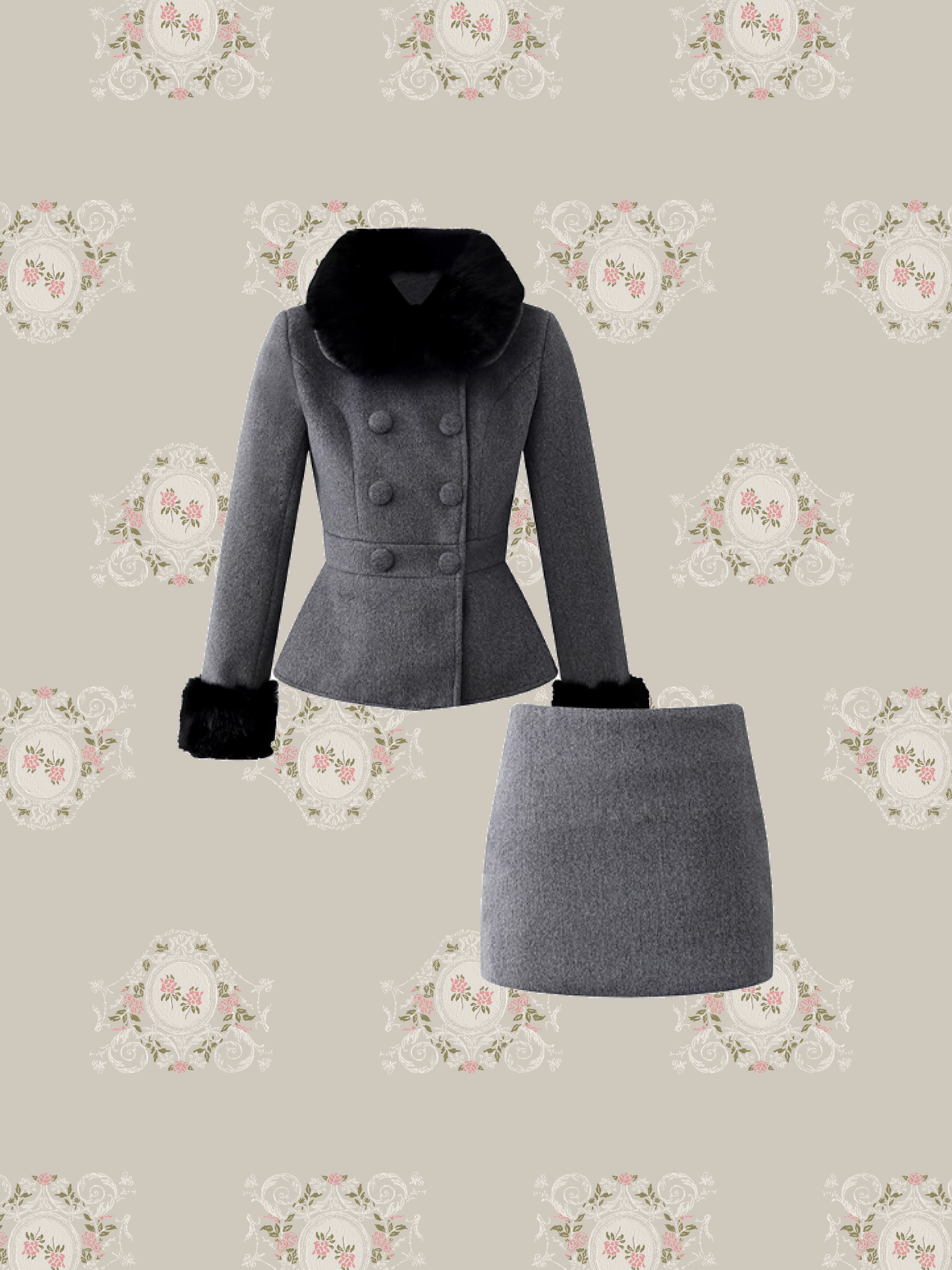 Double Button Fur Collar Set Up/ダブルボタンファーカラーセットアップ