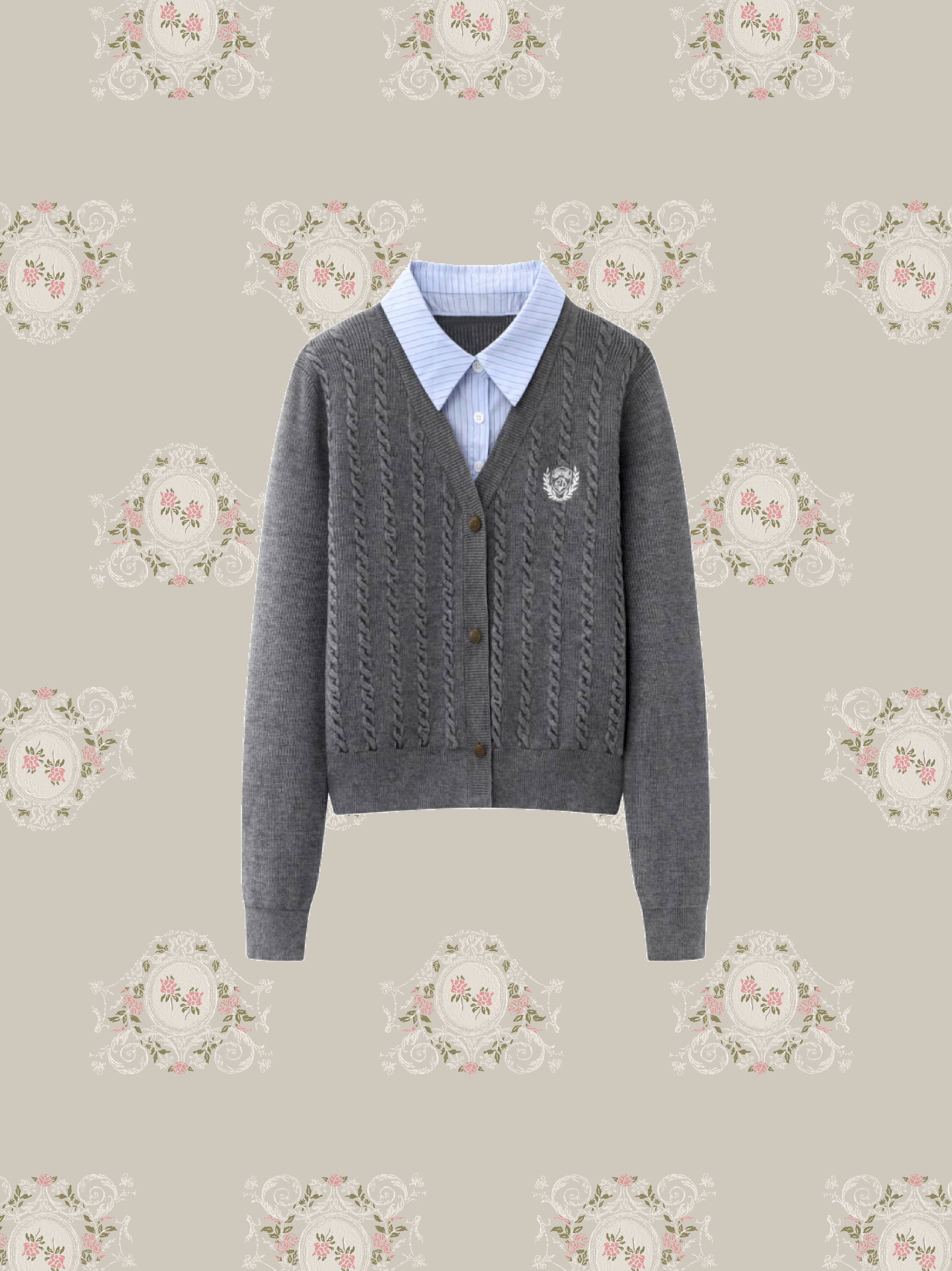 Preppy Fake Two Jeresy Cardigan/プレッピーフェイクツージャージーカーディガン