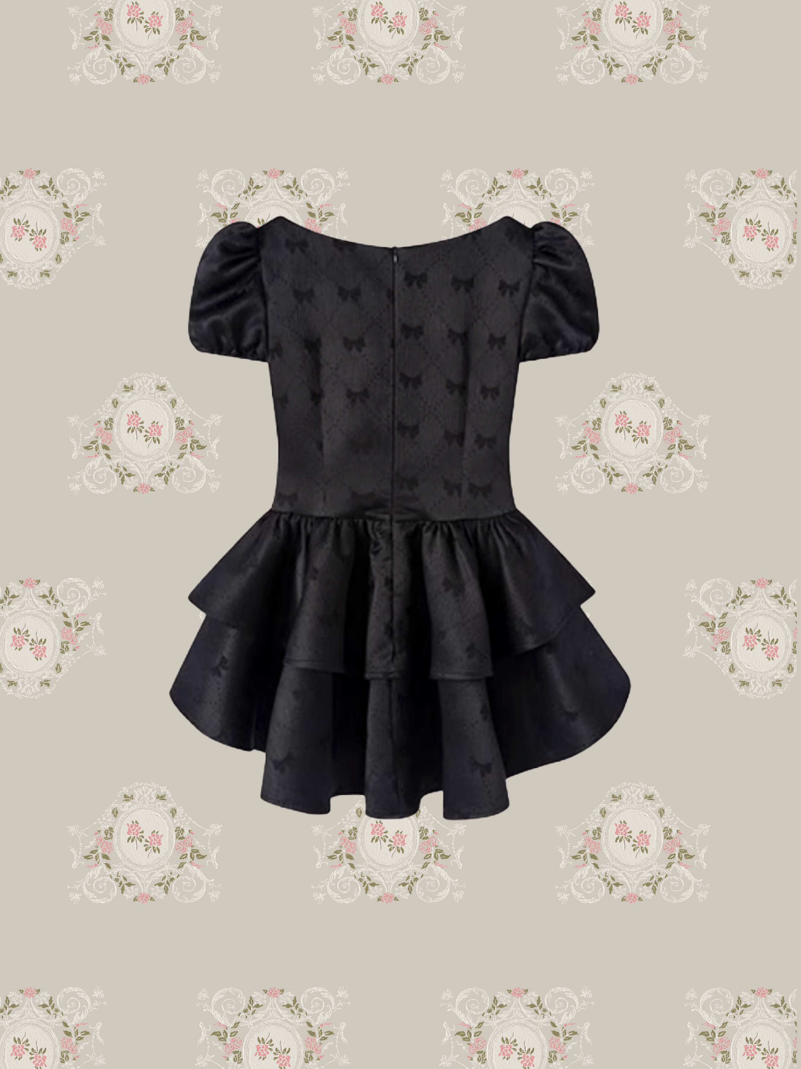 Lace Deco Ribbon Emboss Dress/レースデコリボンエンボスドレス