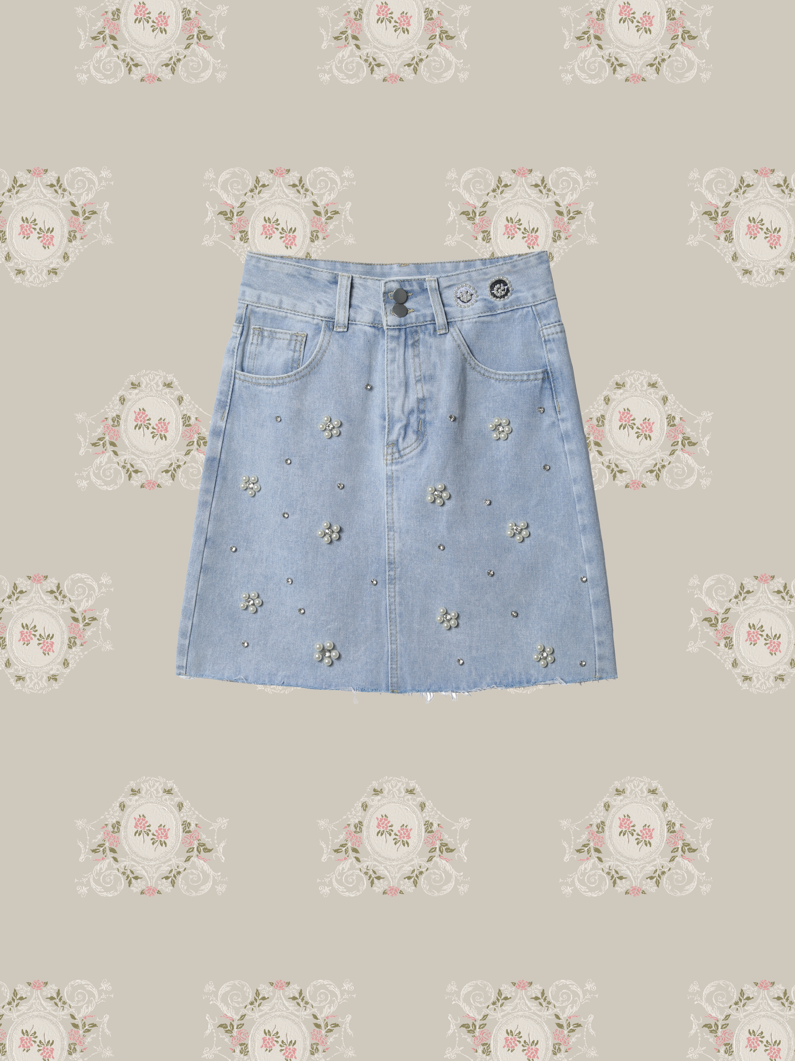 Pearl Deco Denim Skirt/パールデコデニムスカート
