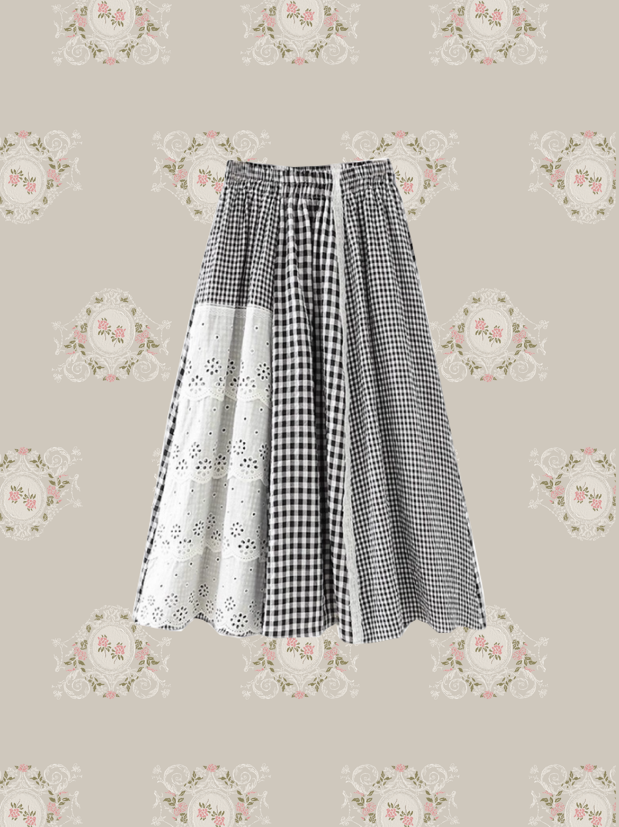 Multiple Check Lace Stitching Skirt/マルチチェックレースステッチ