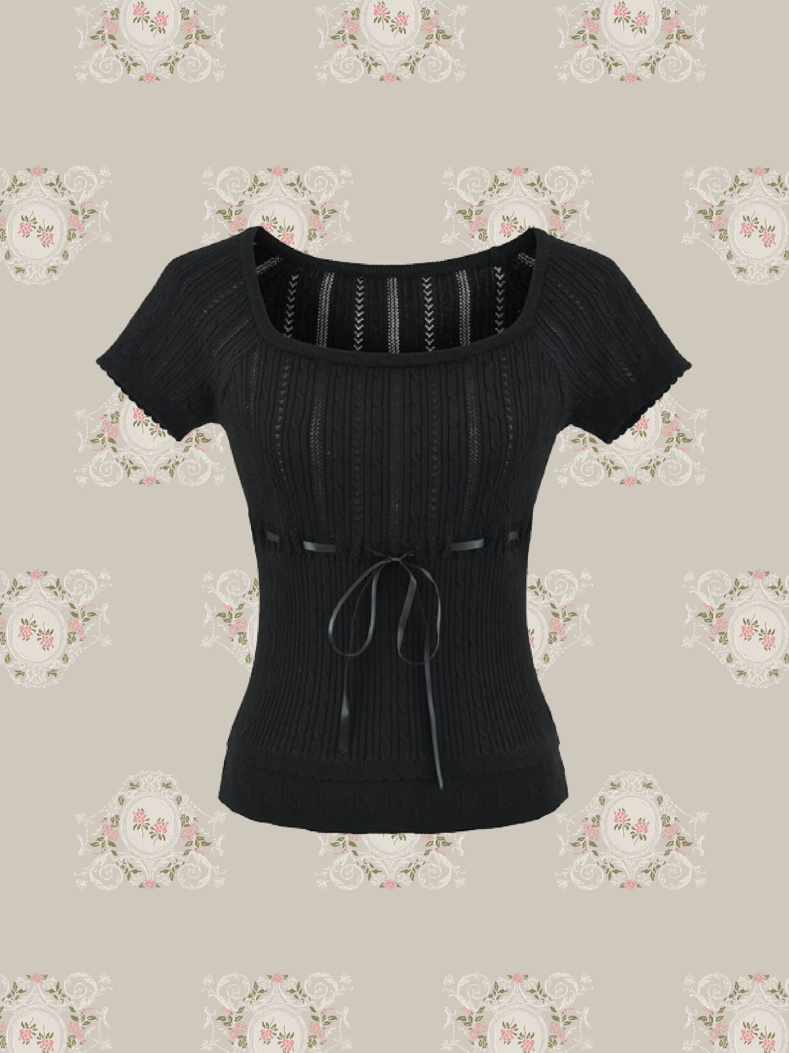 Square Neck Drawstring Knit Top/スクエアネックドローストリングニットトップス