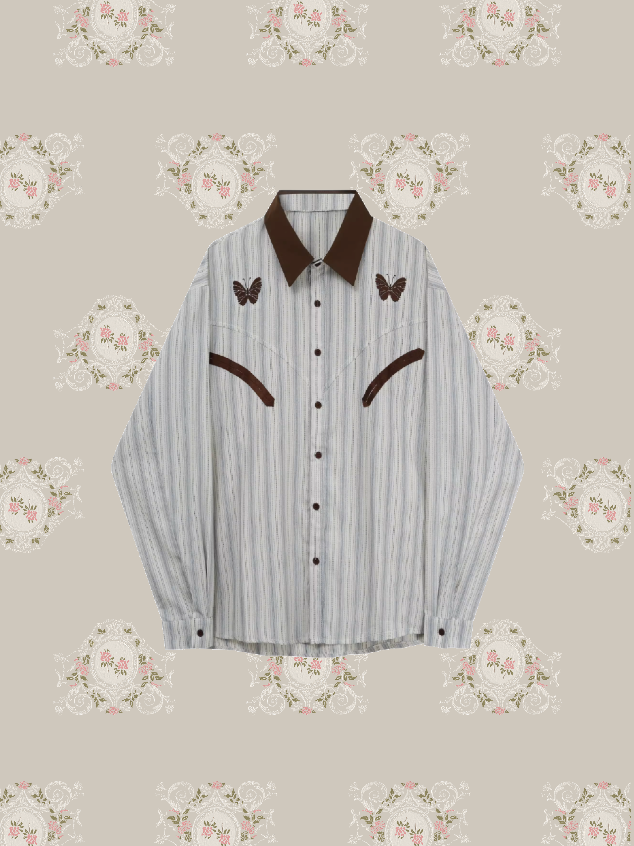 Butterfly Motif Stripe Shirt/バタフライモチーフストライプシャツ