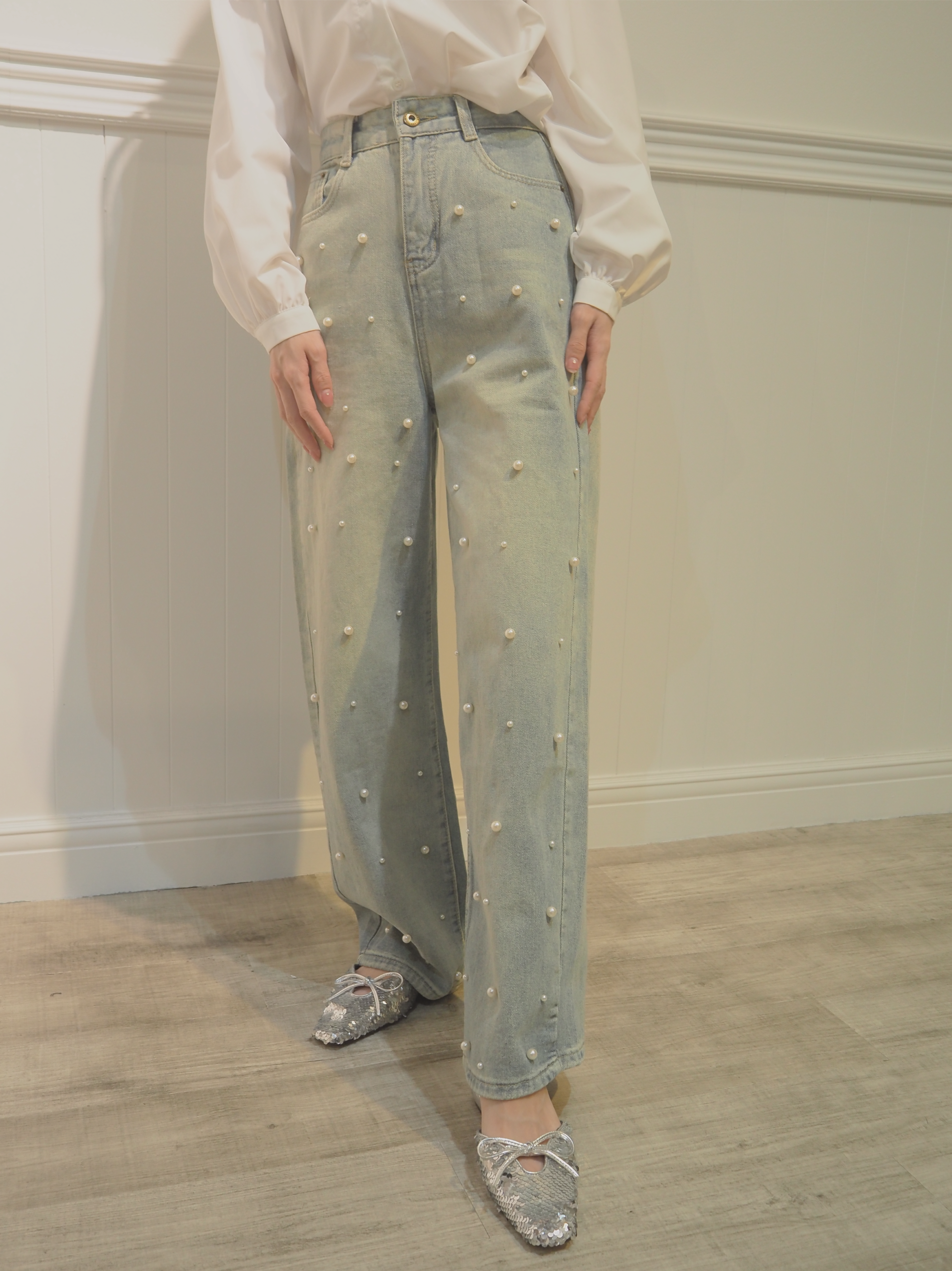 Pearl Deco Wide Denim Pants パールデコワイドデニムパンツ