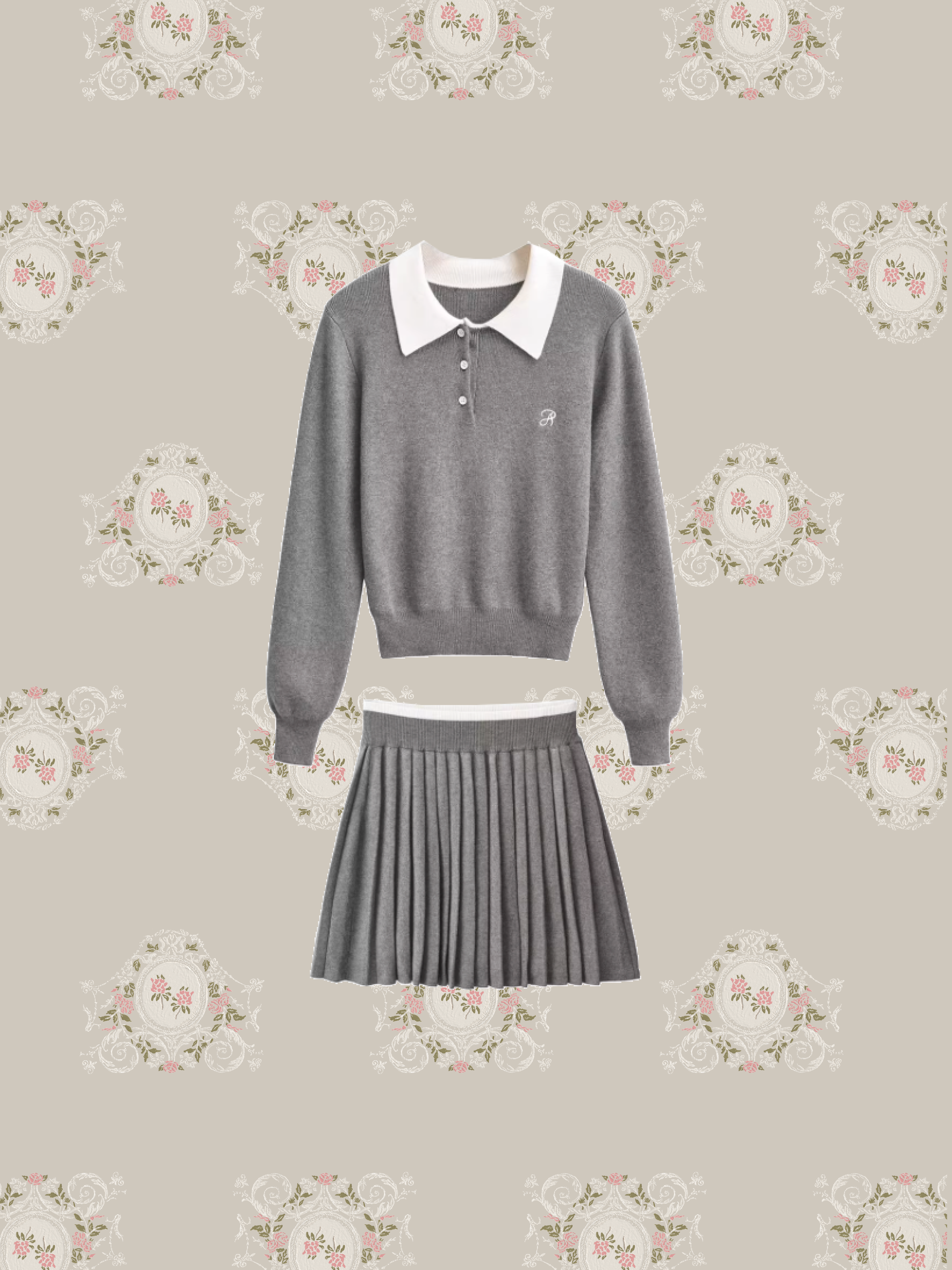 Preppy Knit Pleats Skirt Set Up/プレッピーニットプリーツスカートセットアップ