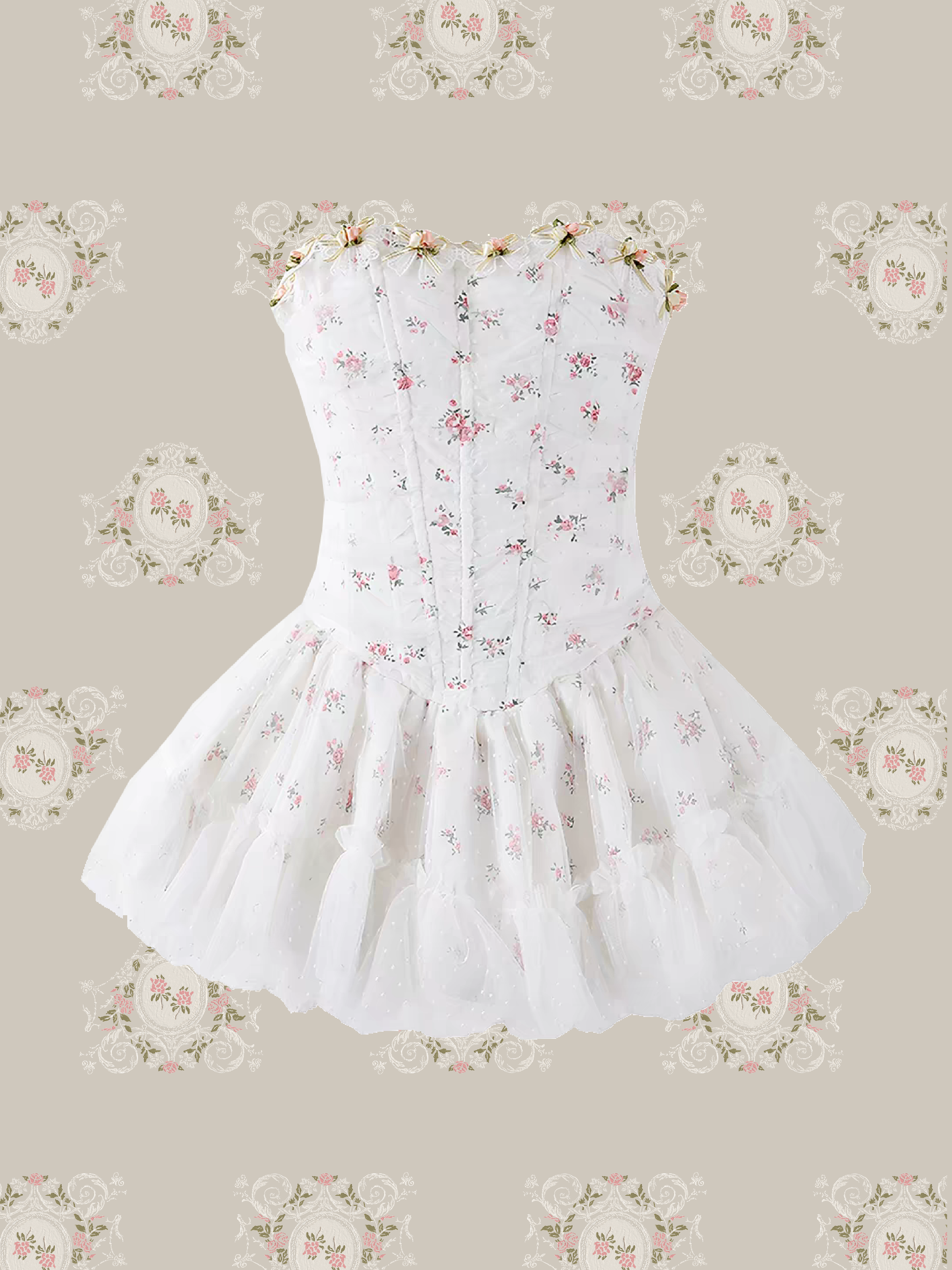 Strapless Boned Waist Tulle Dress/ストラップレスボーン入りウエストチュールドレス