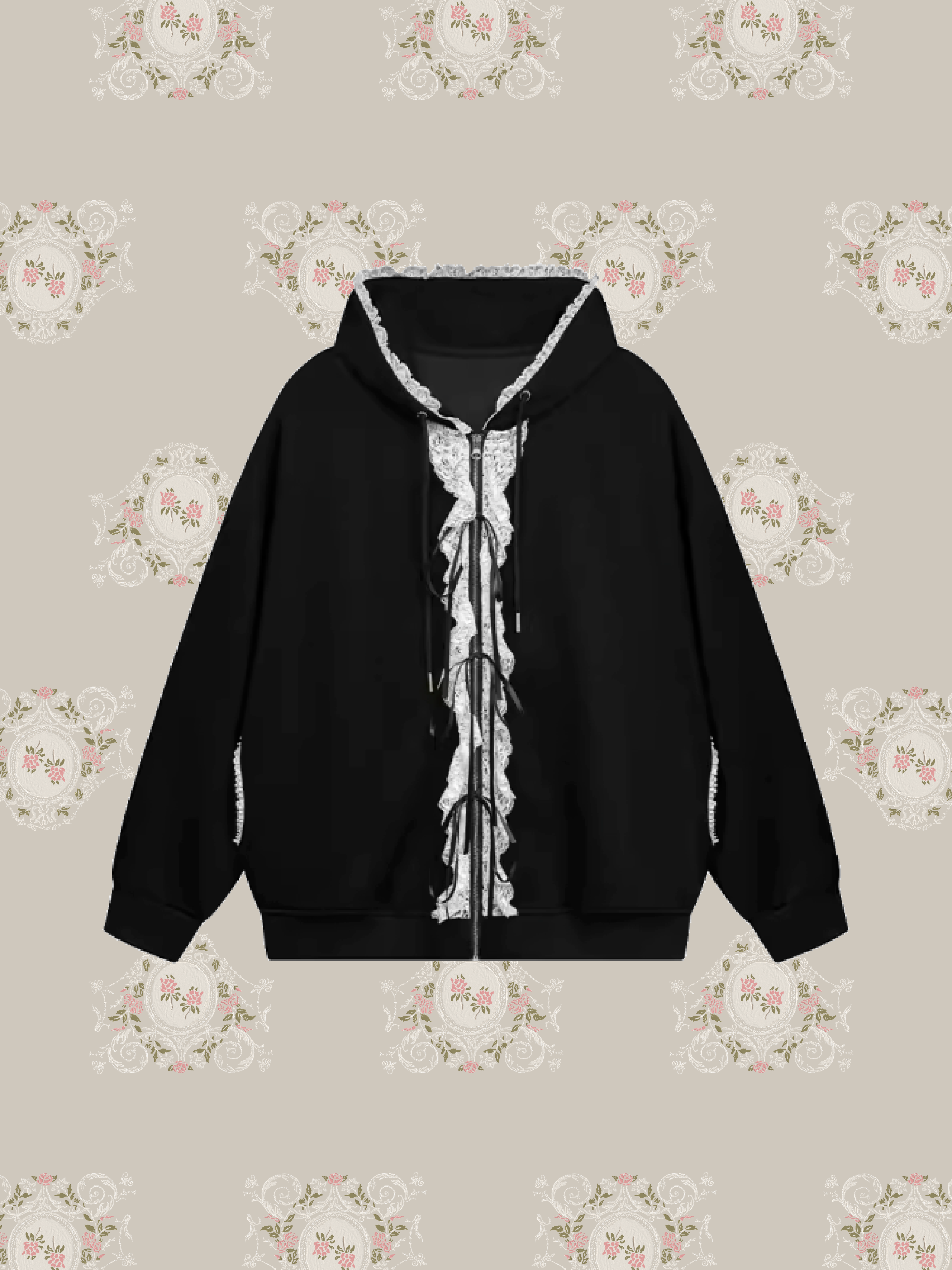 Lace Piping Zip Hoodie/レースパイピングジップパーカー