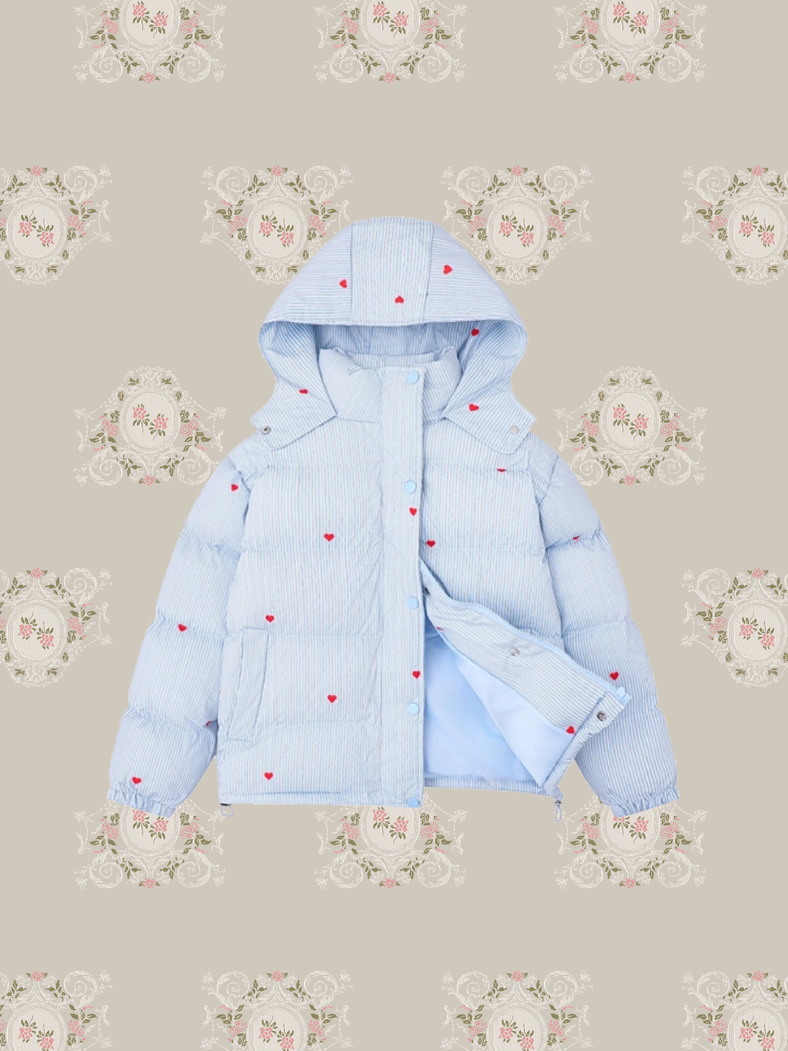 Heart Design Baby Blue Stripe Down Jacket/ハートデザインベビーブルーストライプダウンジャケット