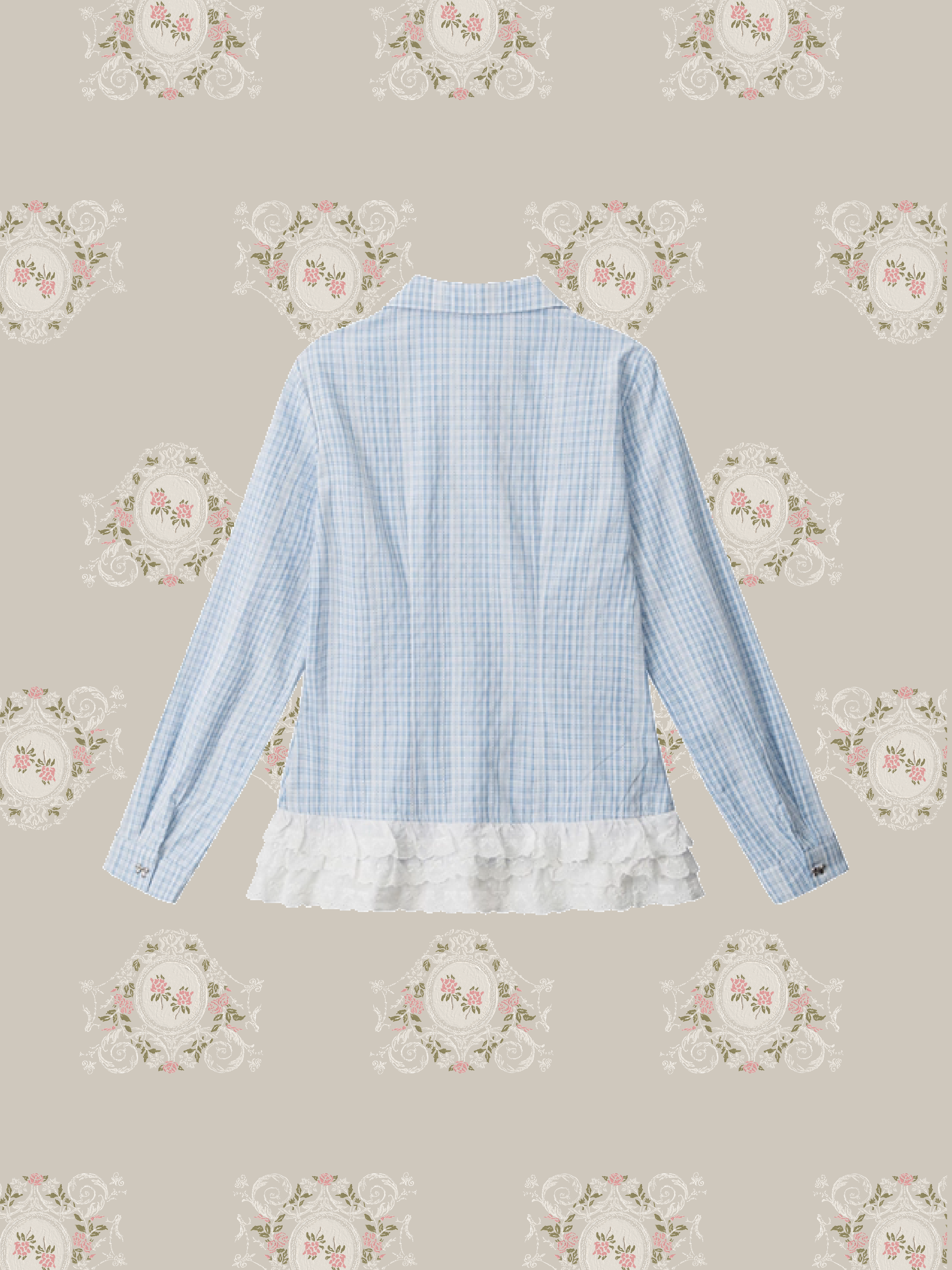 Flare Lace Stitching Plaid Shirt/フレアレースステッチチェックシャツ