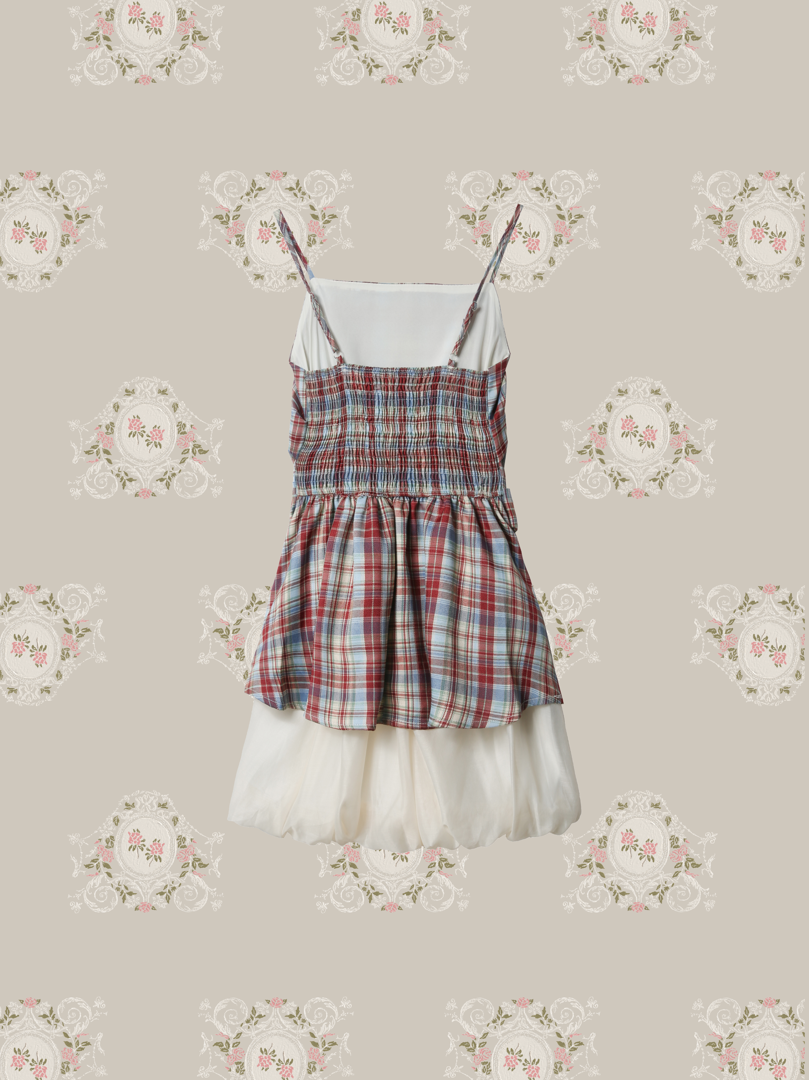 Red Plaid Puff Cami Dress/レッドチェック柄パフキャミワンピース