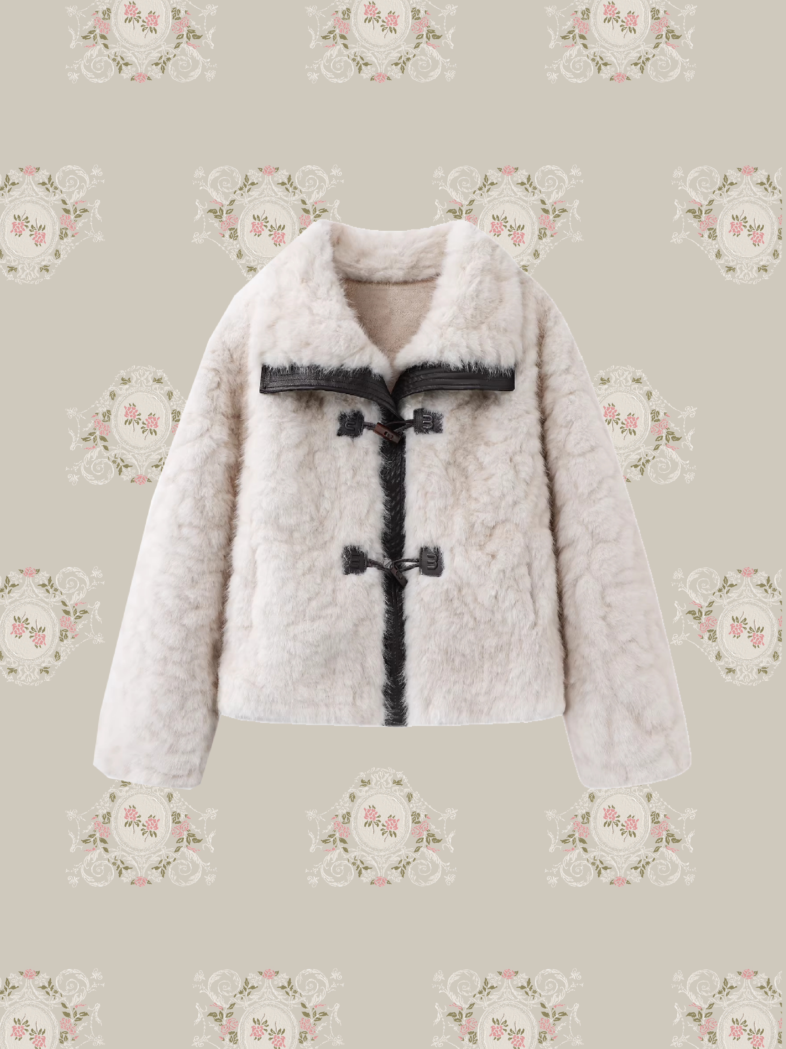 Faux Fur Leather Stitching Short Coat/フェイクファーレザーステッチショートコート