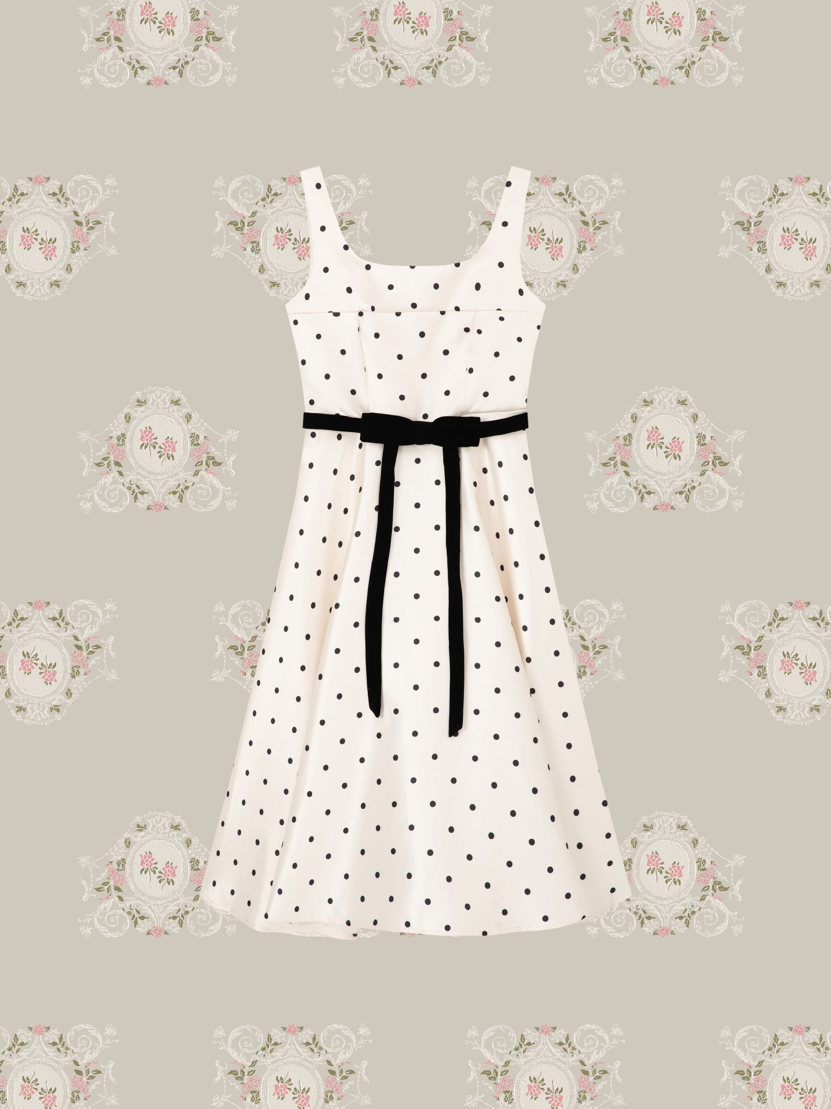Polka Dot Satin Midi Slip Dress/ポルカドット柄サテンミディスリップドレス