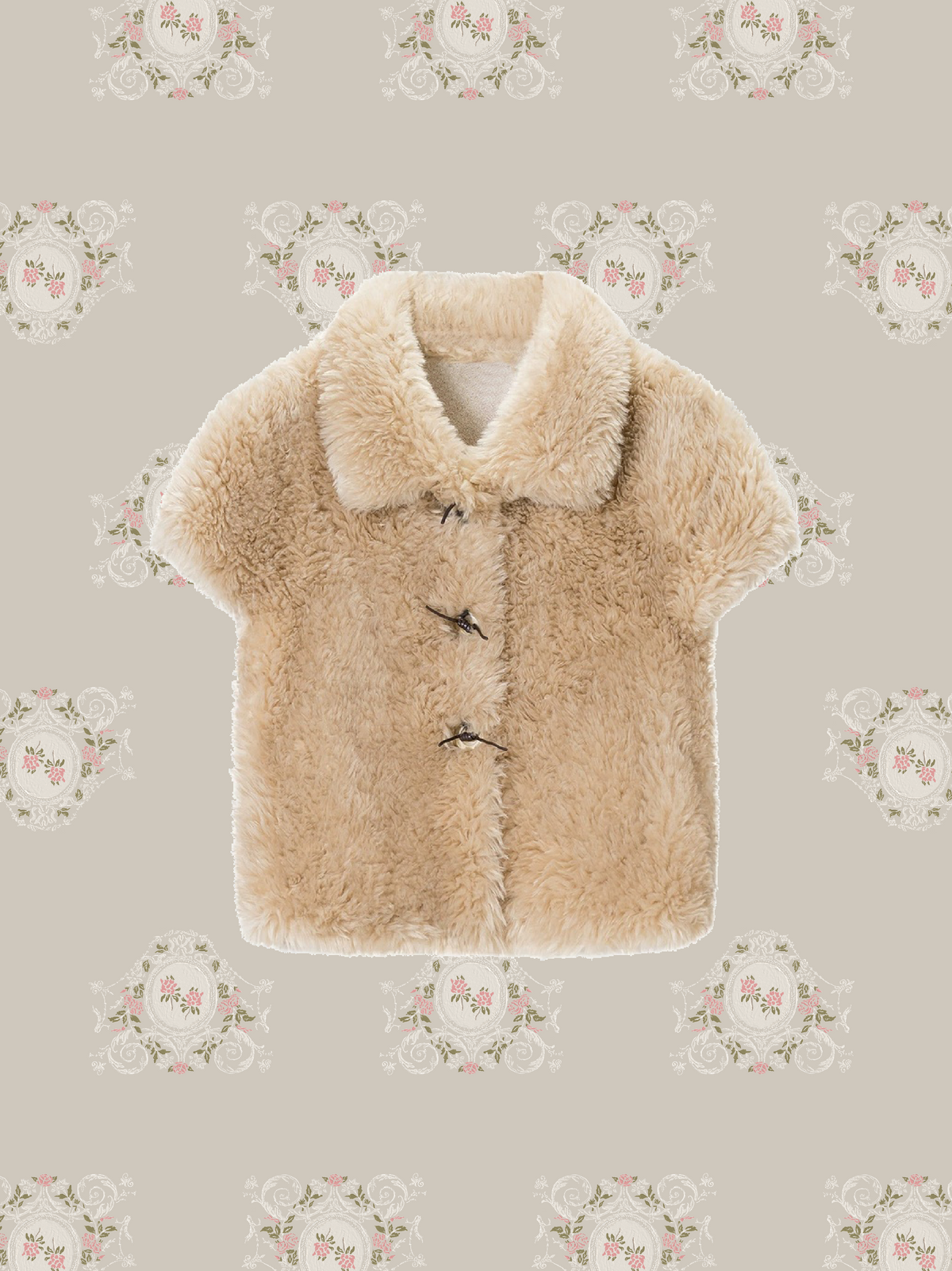 Collared Toggle Faux Fur Short Sleeve Vest/襟付きトグルフェイクファー半袖ベスト