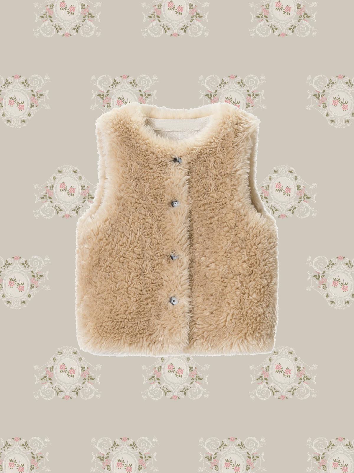 Round Collar Faux Shearling Boa Vest/ラウンドカラーフェイクシアリングボアベスト