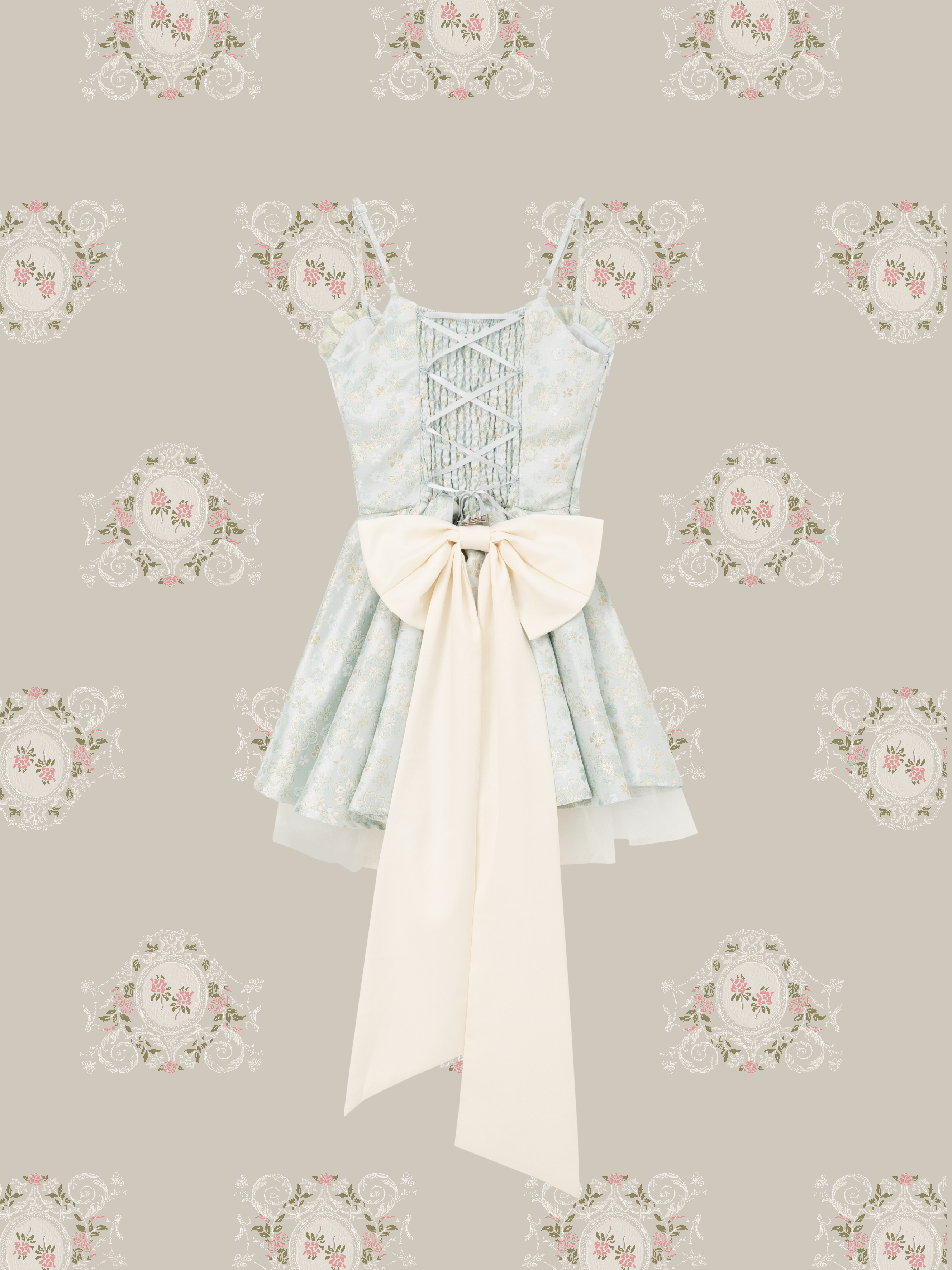 Mint Jacquard Back Bow Flare Dress/ミントジャカードバックリボンフレアドレス