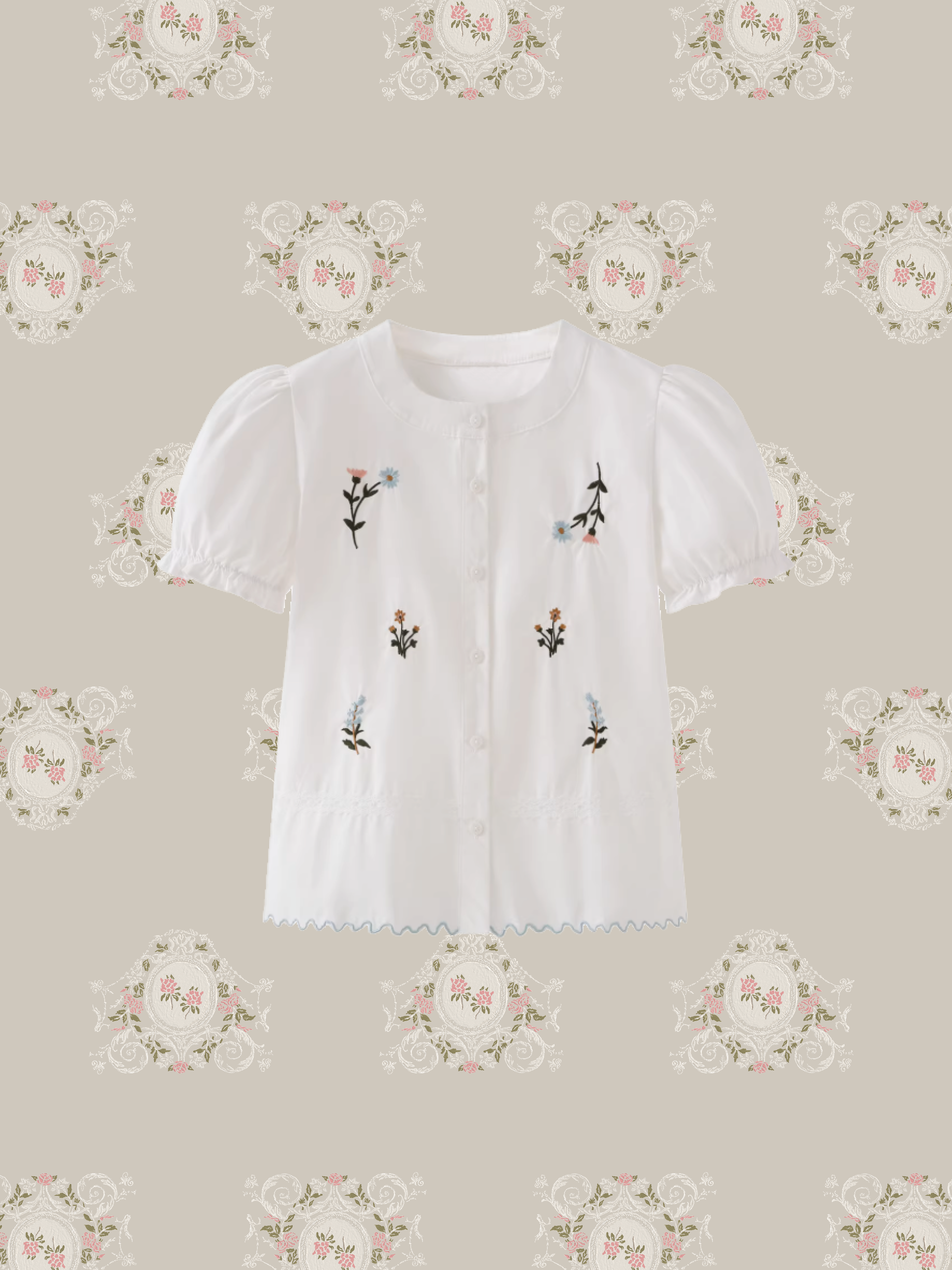 Puff Sleeve Embroidery Shirt/パフスリーブ刺繍シャツ