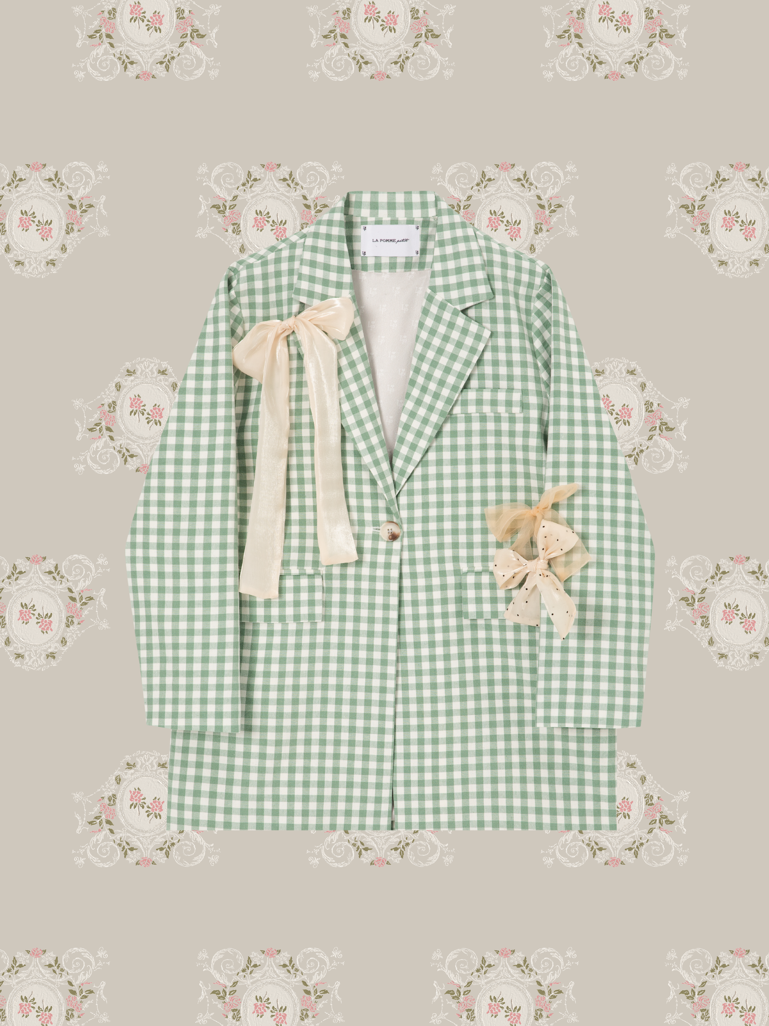 ・予約商品・Crisp Plaid Ribbon Attacked Jacket/チェック柄リボン付きジャケット.