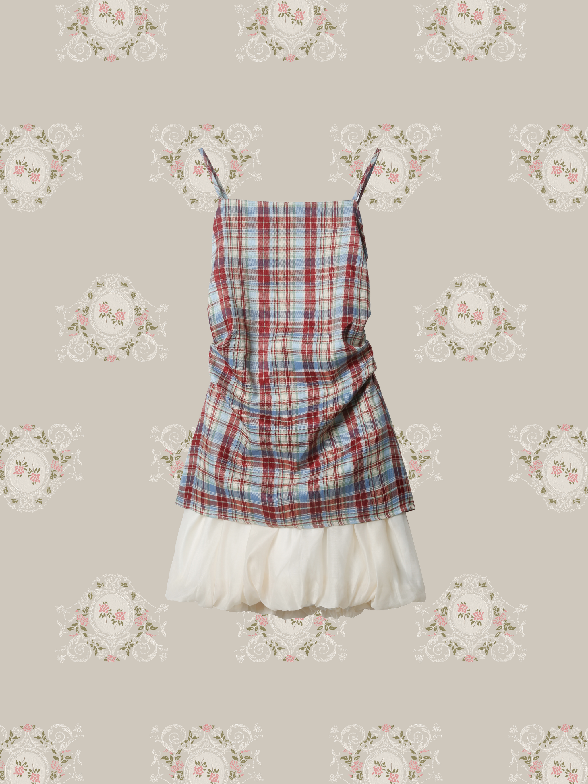 Red Plaid Puff Cami Dress/レッドチェック柄パフキャミワンピース Red Plaid Puff Cami Dress/レッドチェック柄パフキャミワンピース