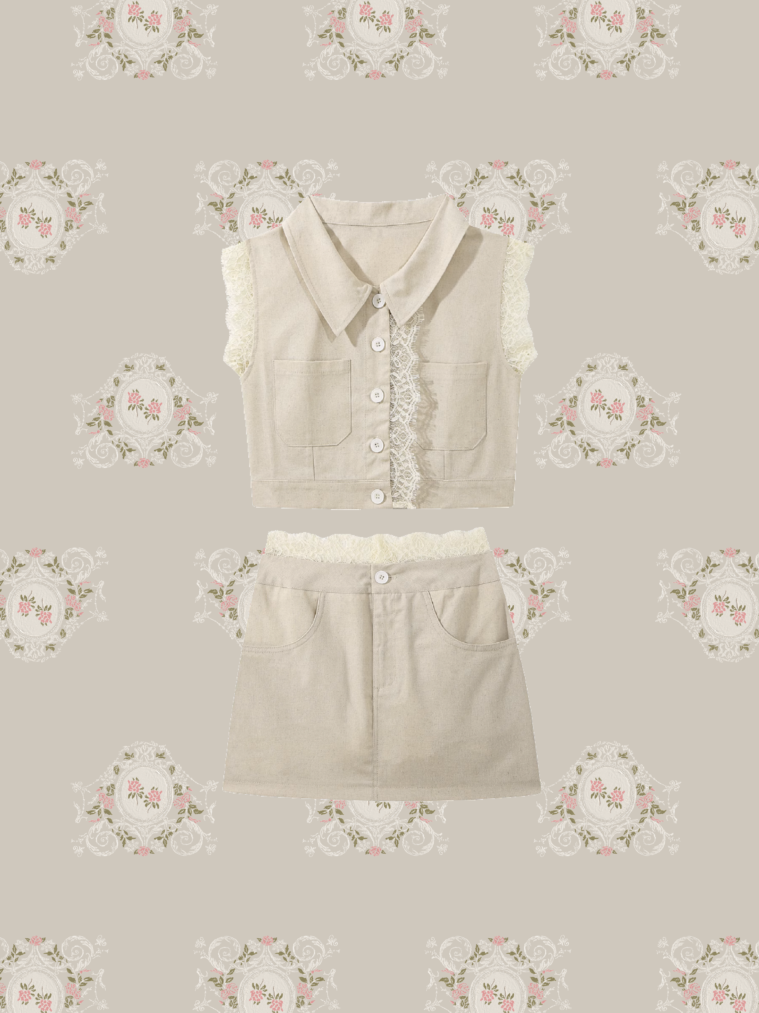 Texture Lace Motif Skirt Set Up/テクスチャーレースモチーフスカートセットアップ