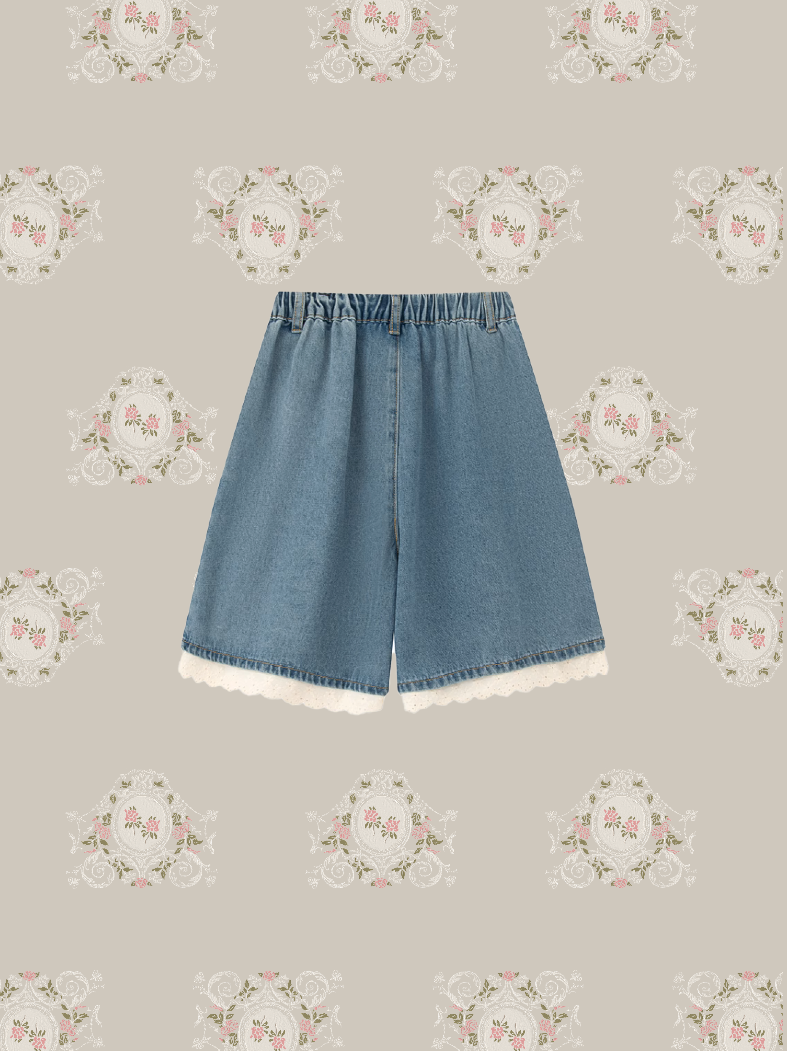 Lace & Bow Denim Short Pants/レース&リボンデニムショートパンツ