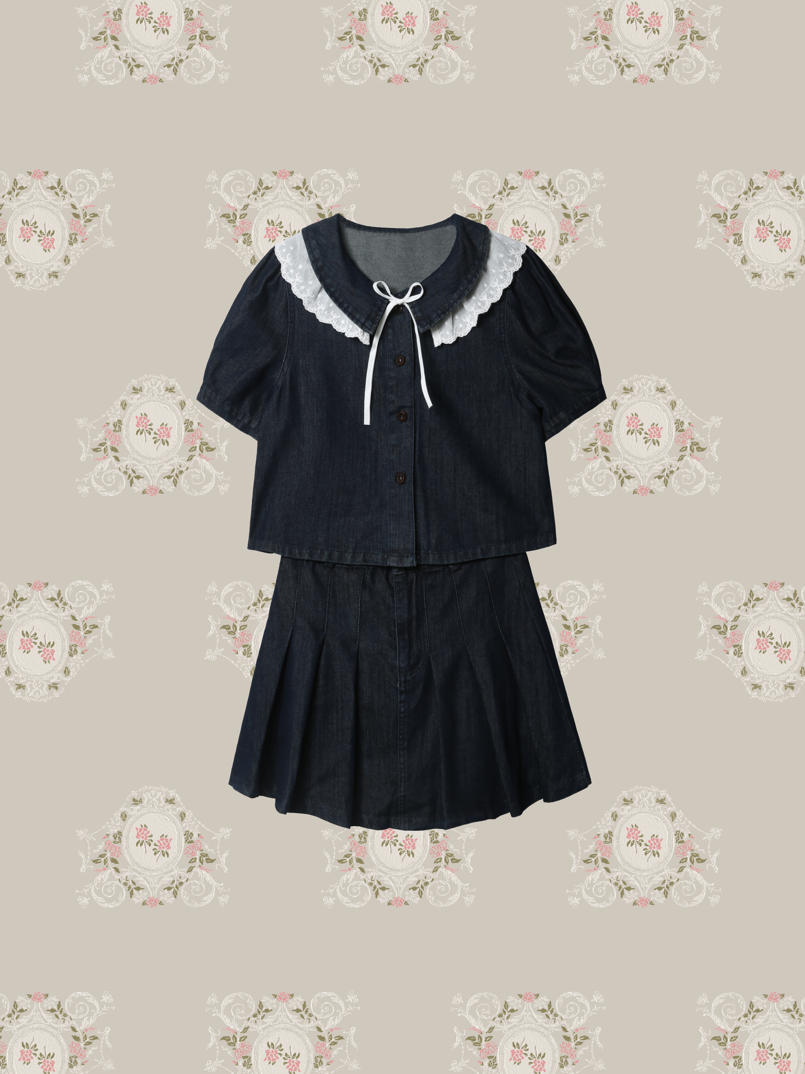 Baby Lace Collar Denim Set Up/ベビーレースカラーデニムセットアップ