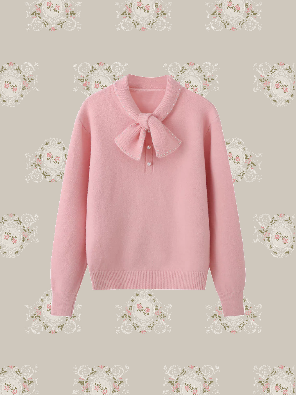 Pearl Bow Tie Collar Sweater/パール付きボウタイカラーセーター