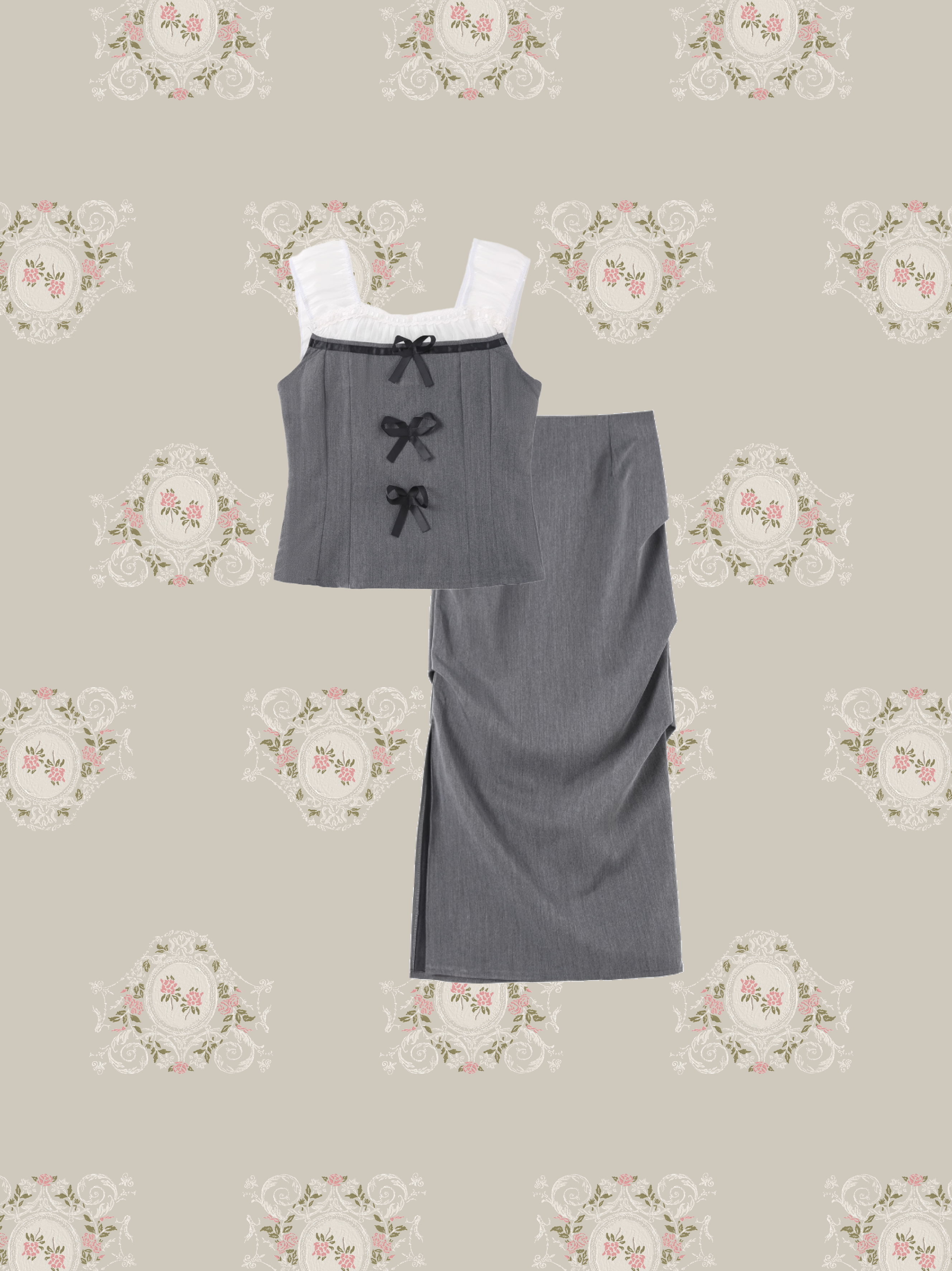 Gauze Bow Top Gather Skirt Set Up/ガーゼボウトップギャザースカートセットアップ