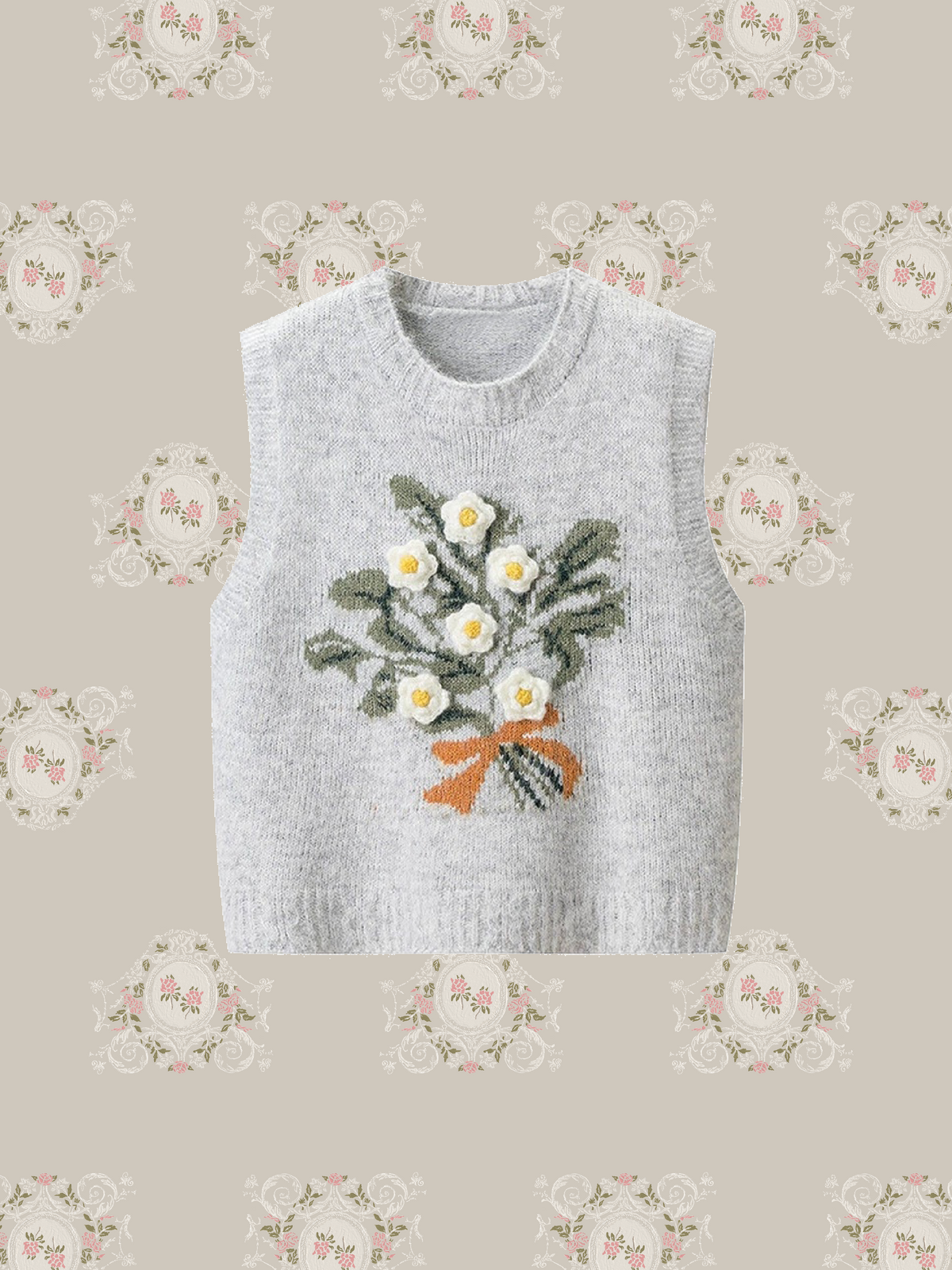 Sweet Embroidery Floral Knit Vest/スイート花柄刺繍ニットベスト