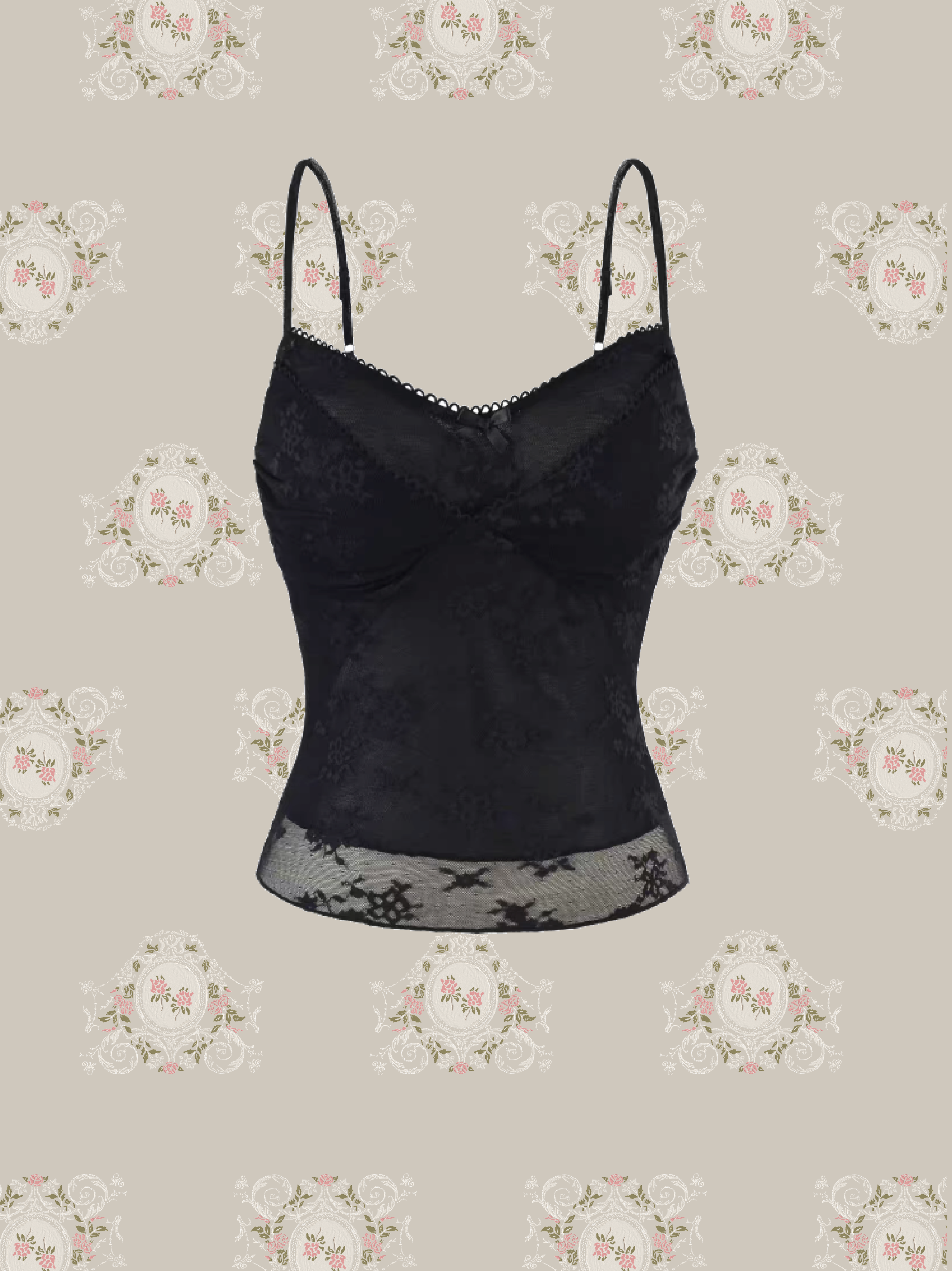 Romantic Lace Embroidery Padded Cami/ロマンチックレース刺繍入りパッド入りキャミソール