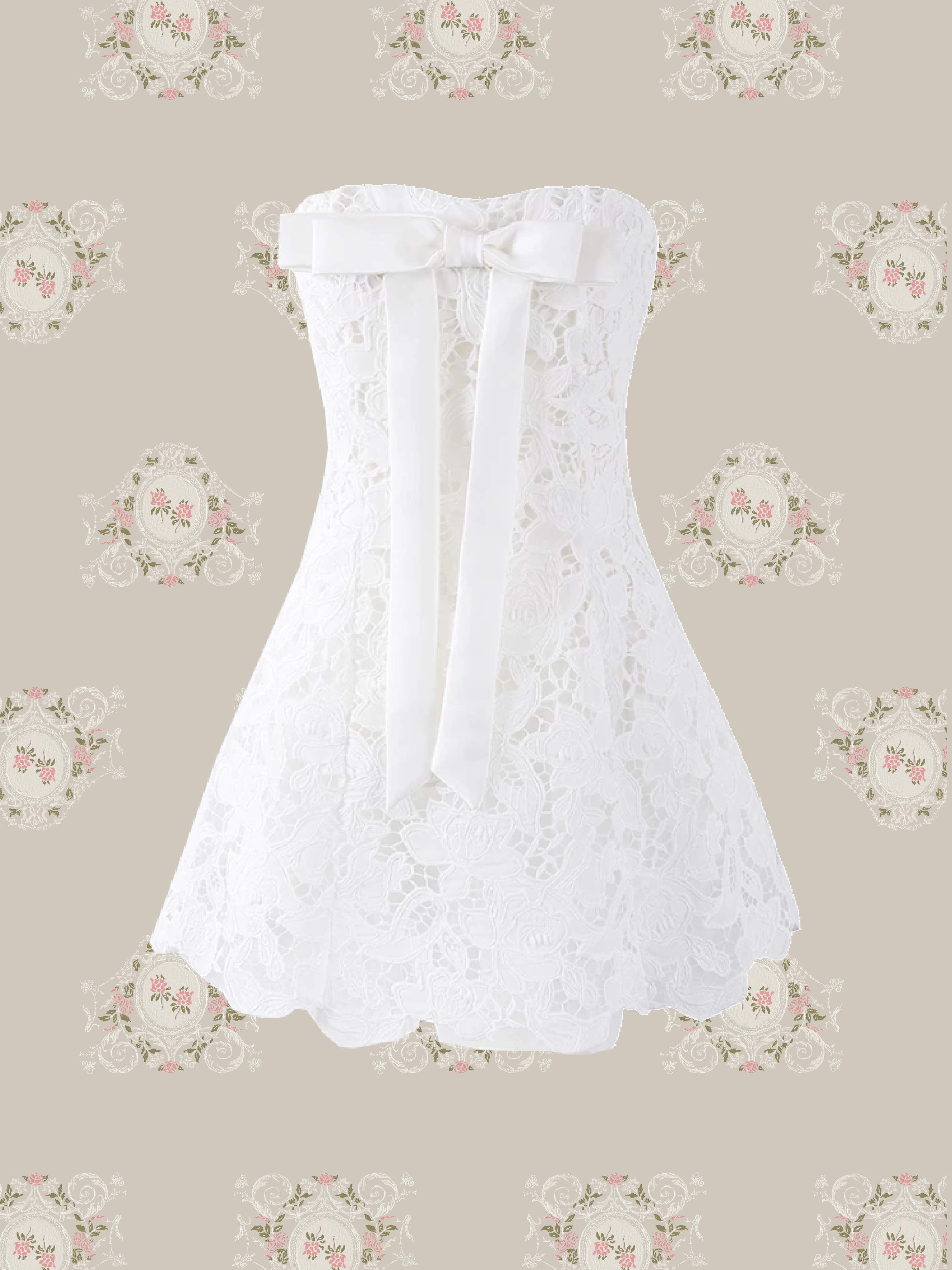 French Blanc Lace Strapless Dress/フレンチブランレースストラップレスドレス