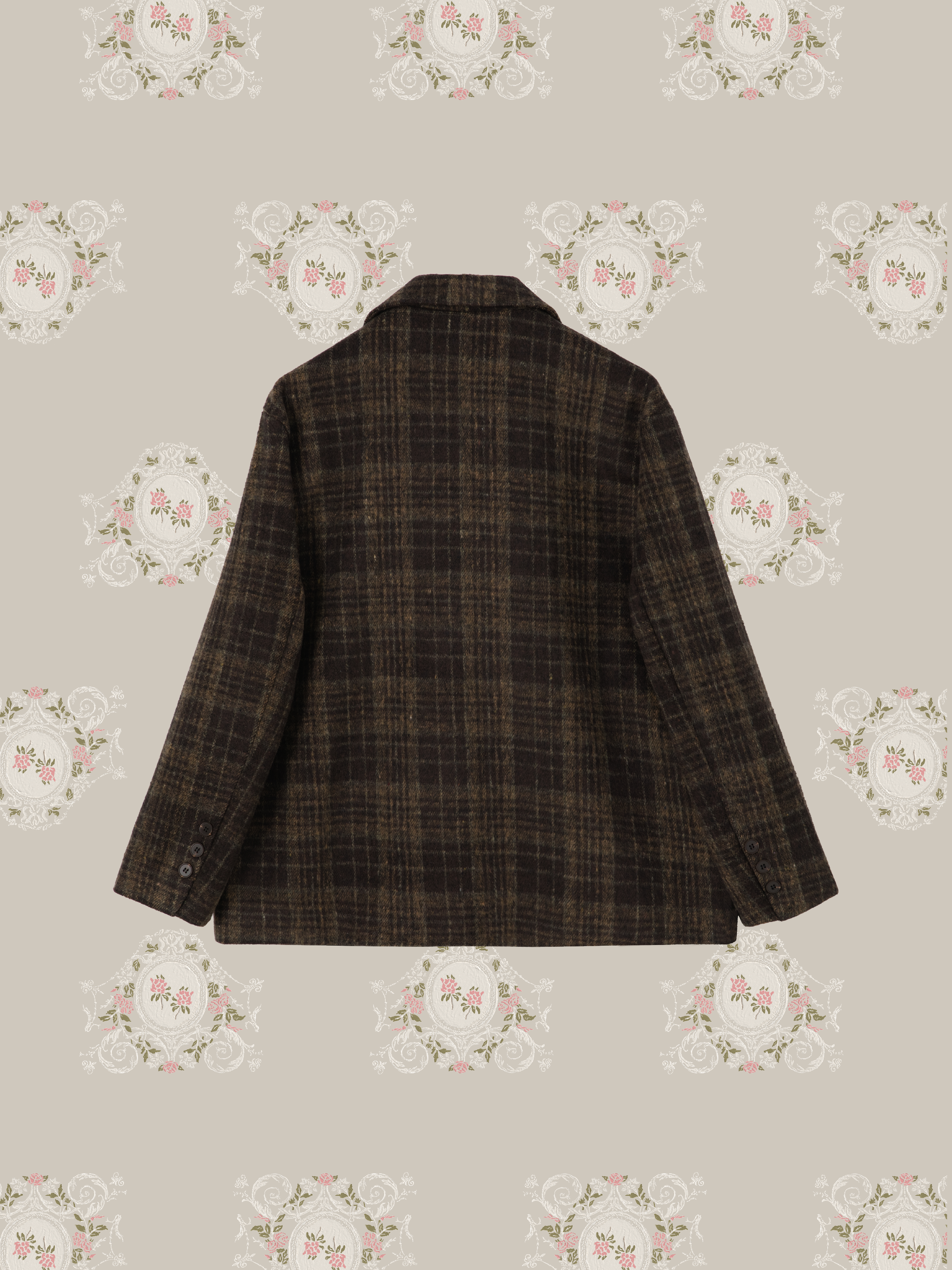 Moss Green Plaid Coat モスグリーンのチェック柄コート