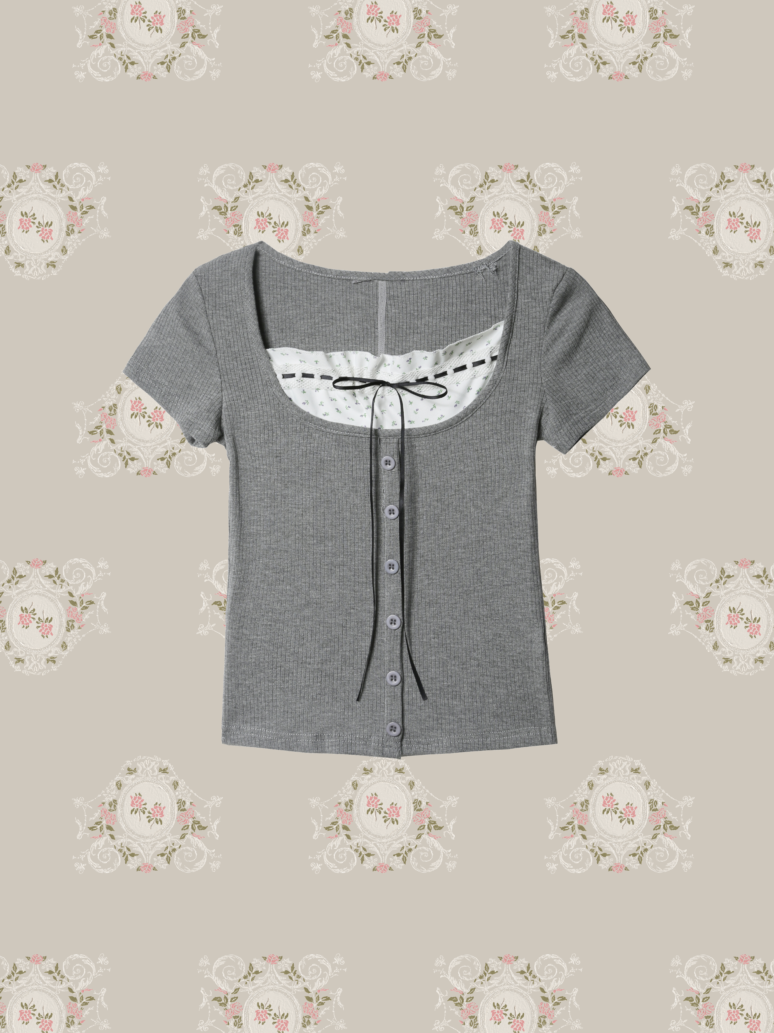 Floral Lace Up T/フローラルレースアップTシャツ