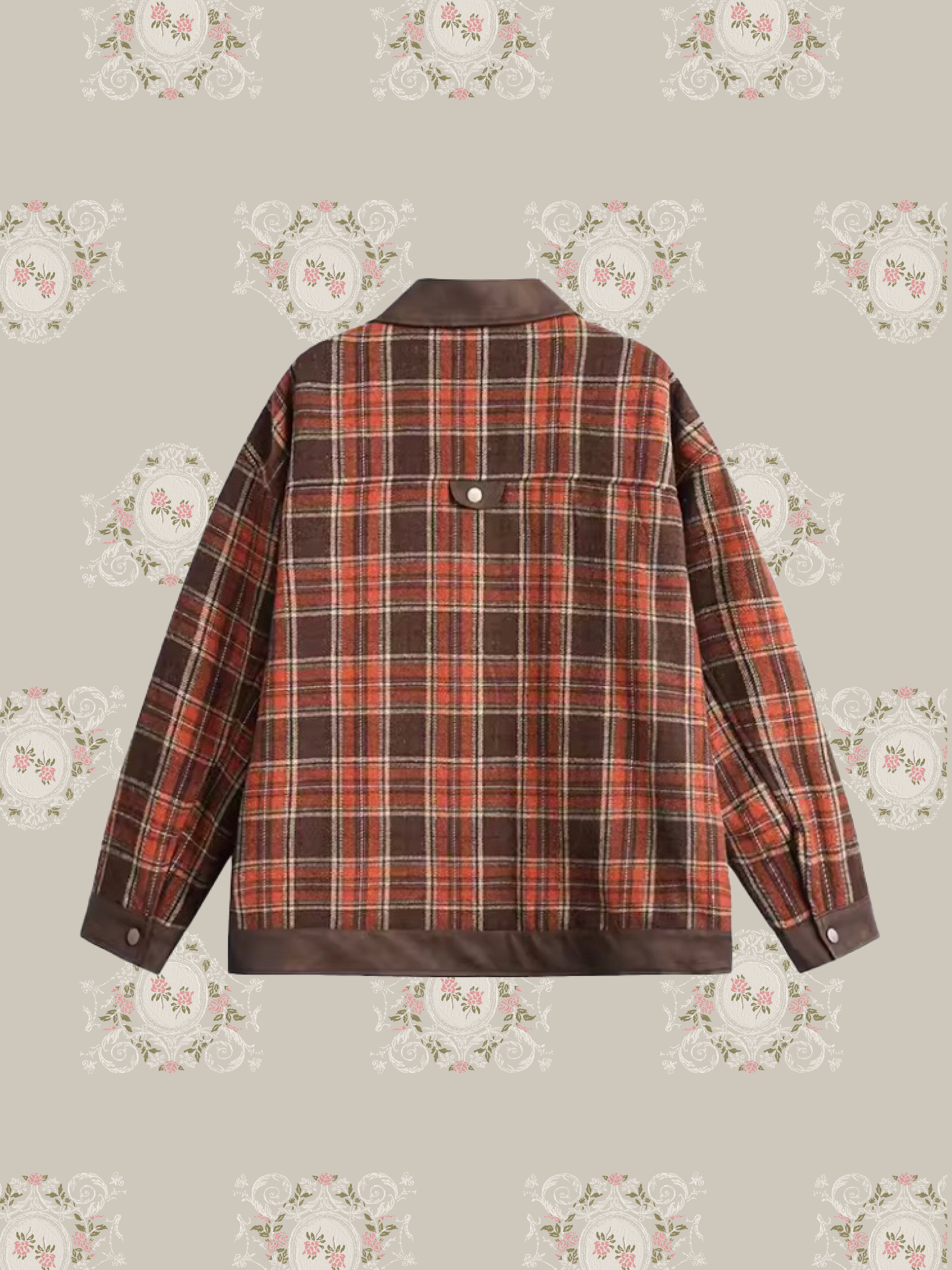 Chic Plaid PU Stitched Jacket/シックチェック柄PUステッチジャケット