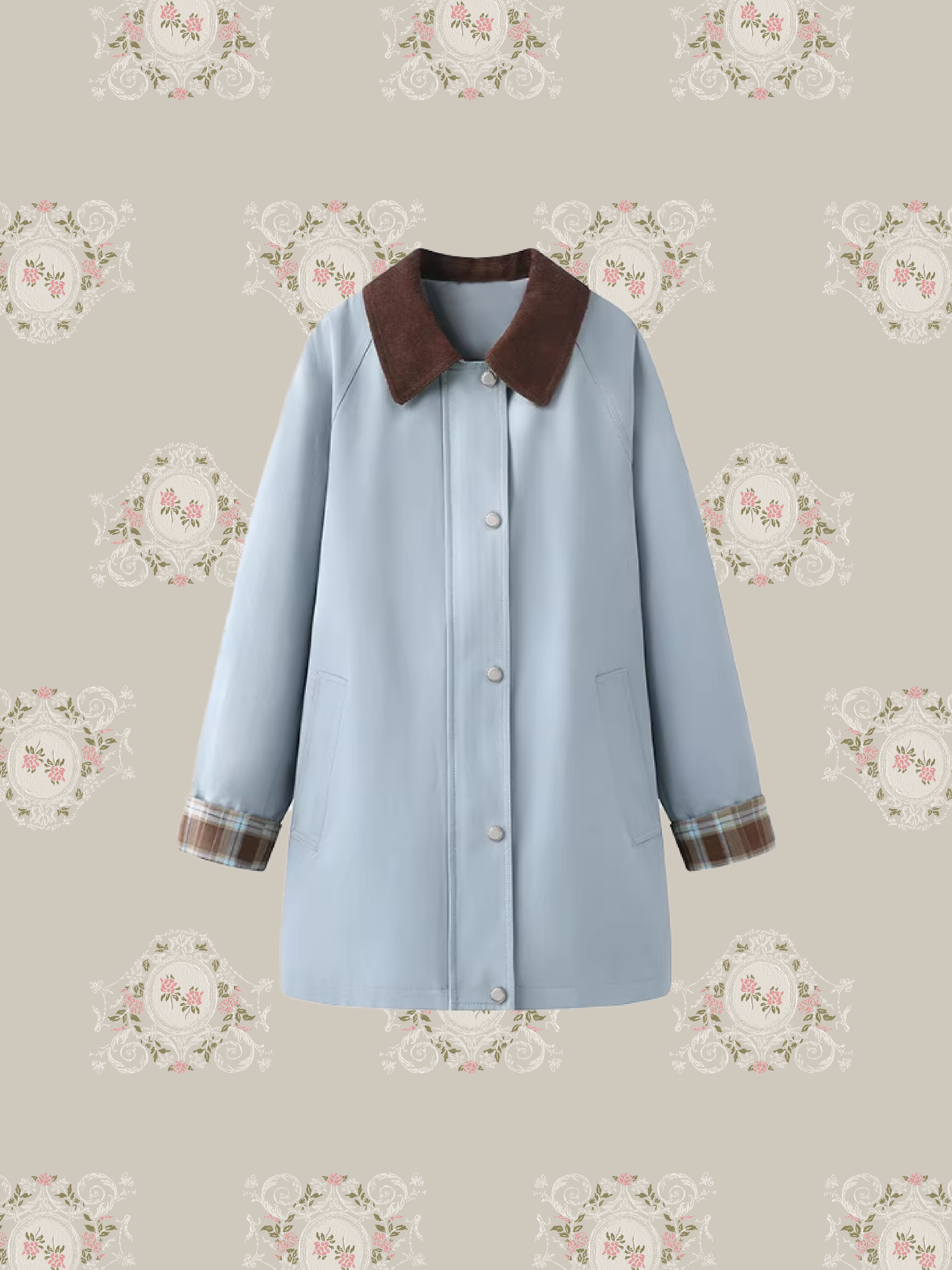 Baby Blue Check Stitching Trench Coat/ベビーブルーチェックステッチトレンチコート