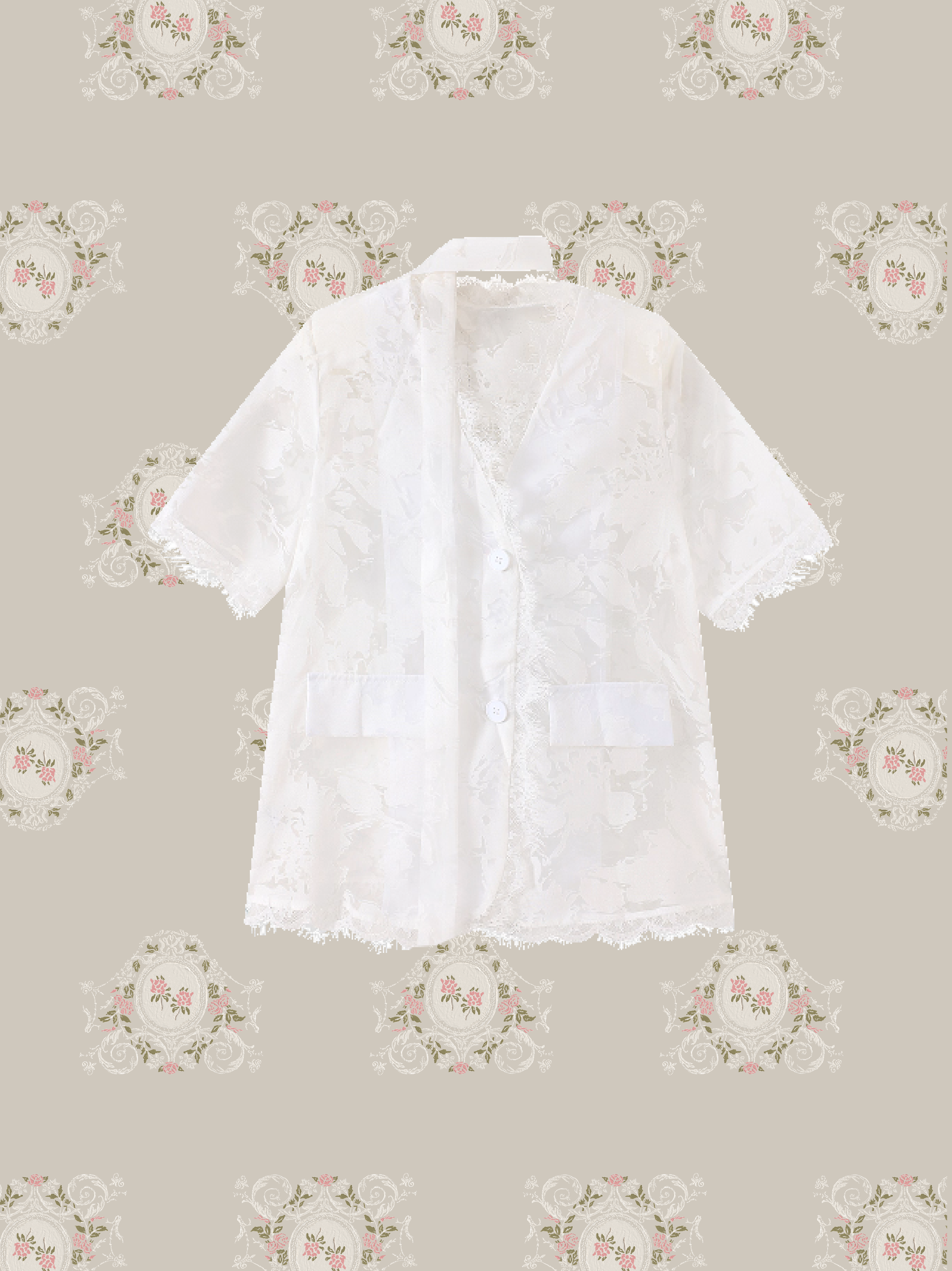 French Emboss Lace Tie Shirt/フレンチエンボスレースタイシャツ