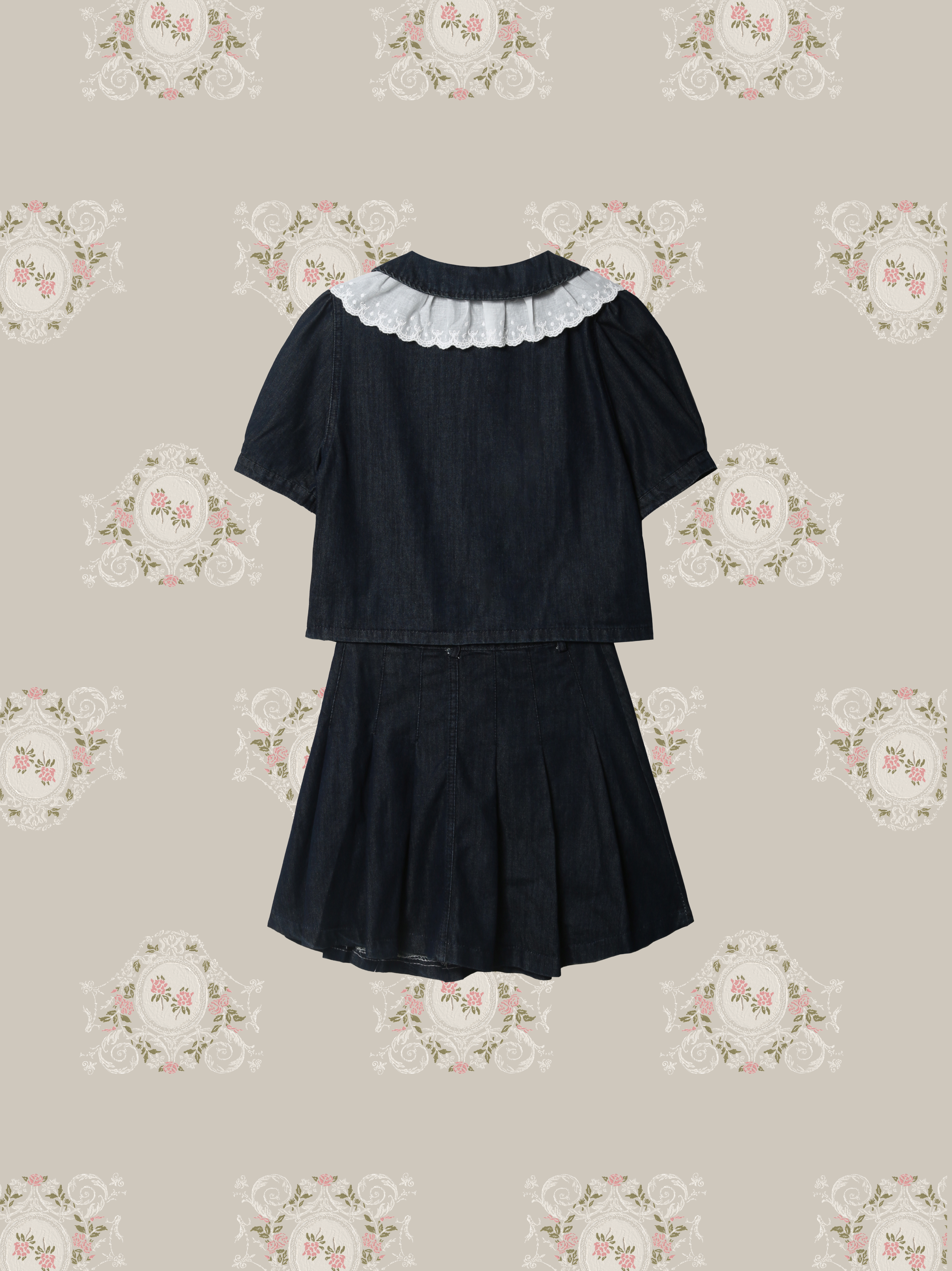 Baby Lace Collar Denim Set Up/ベビーレースカラーデニムセットアップ