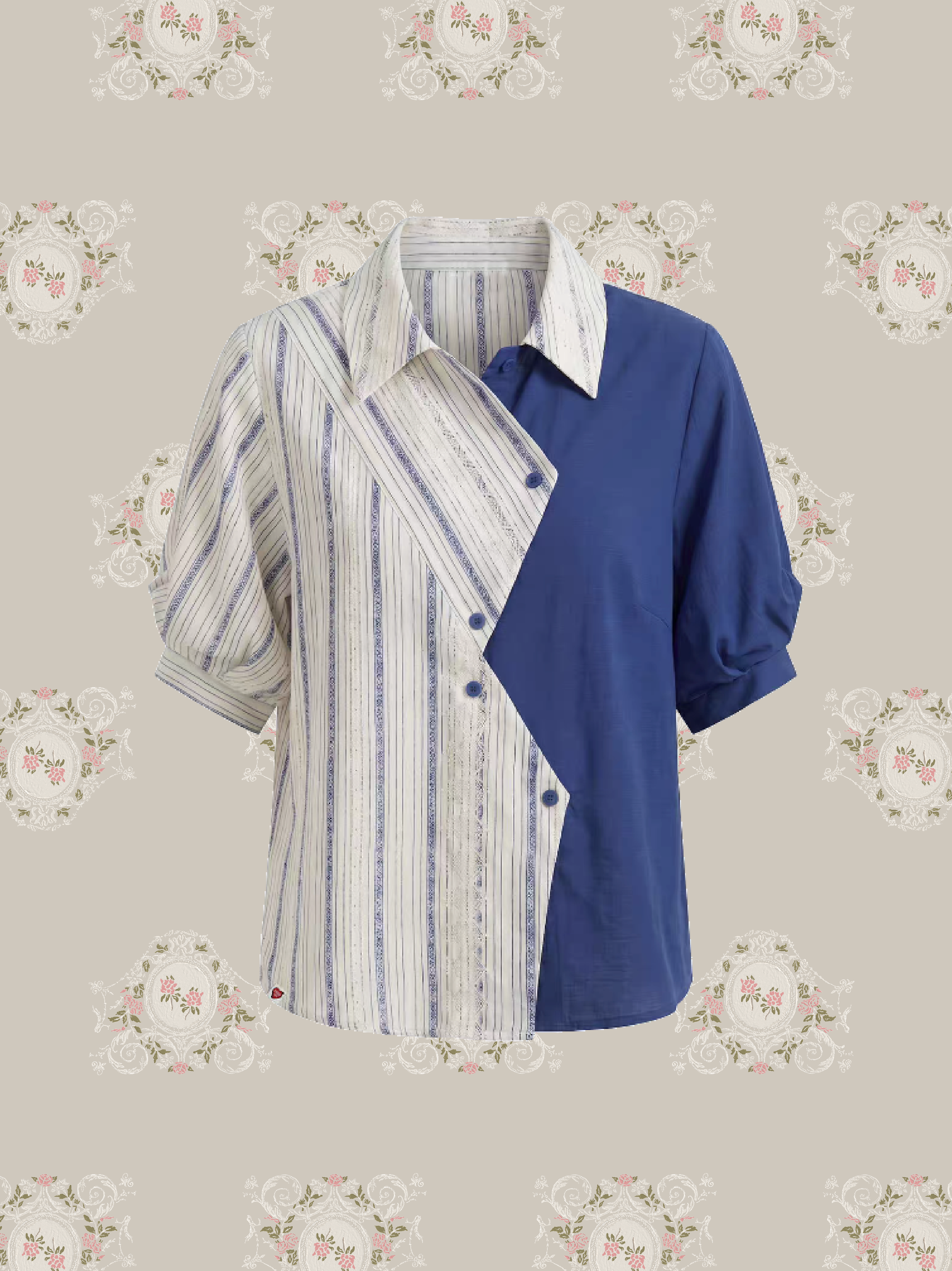 Asymmetry Stripe Docking Shirt/アシンメトリーストライプドッキングシャツ