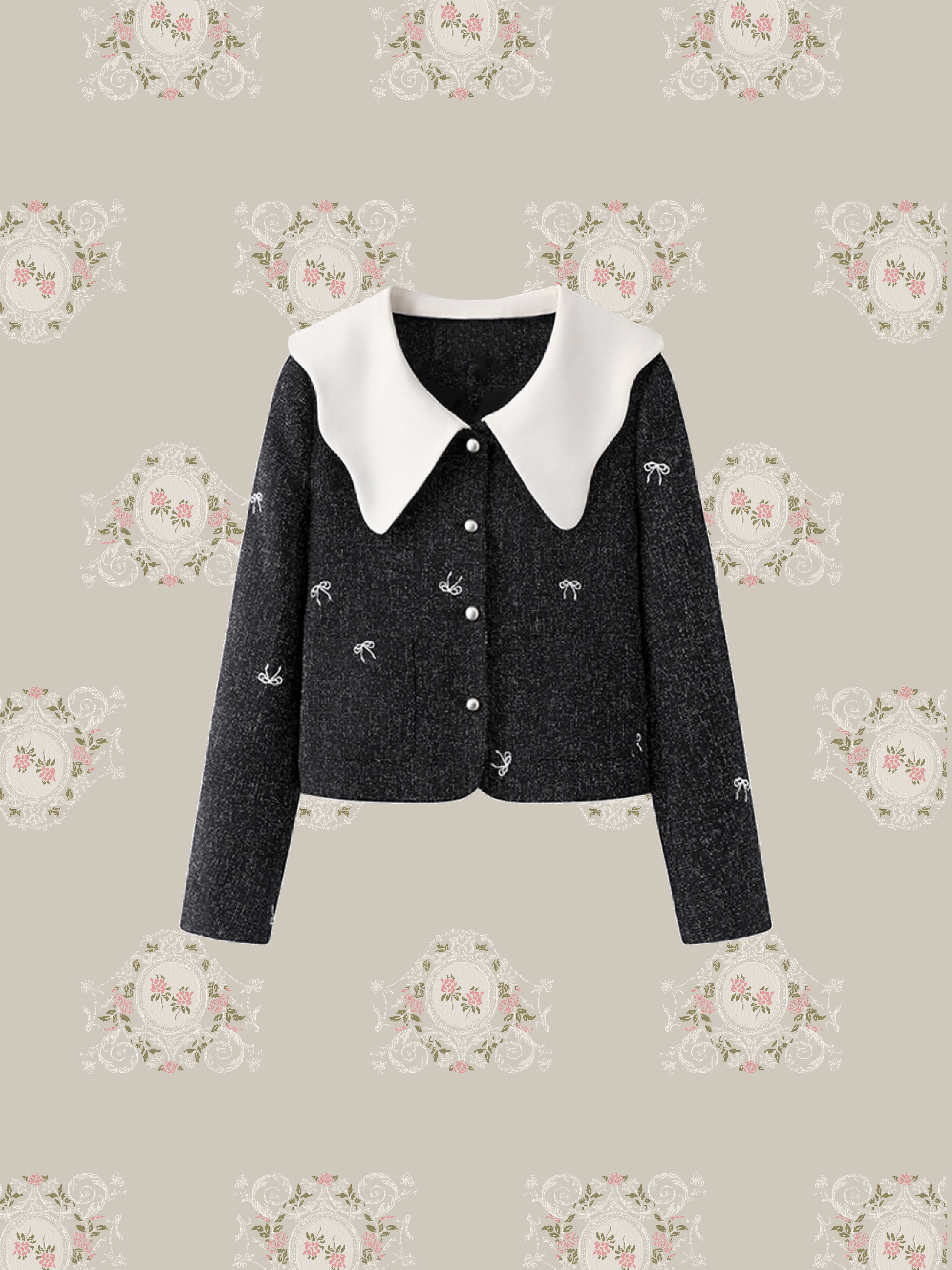 Design Collar Ribbon Deco Jacket Set Up/デザインカラーリボンデコジャケットセットアップ