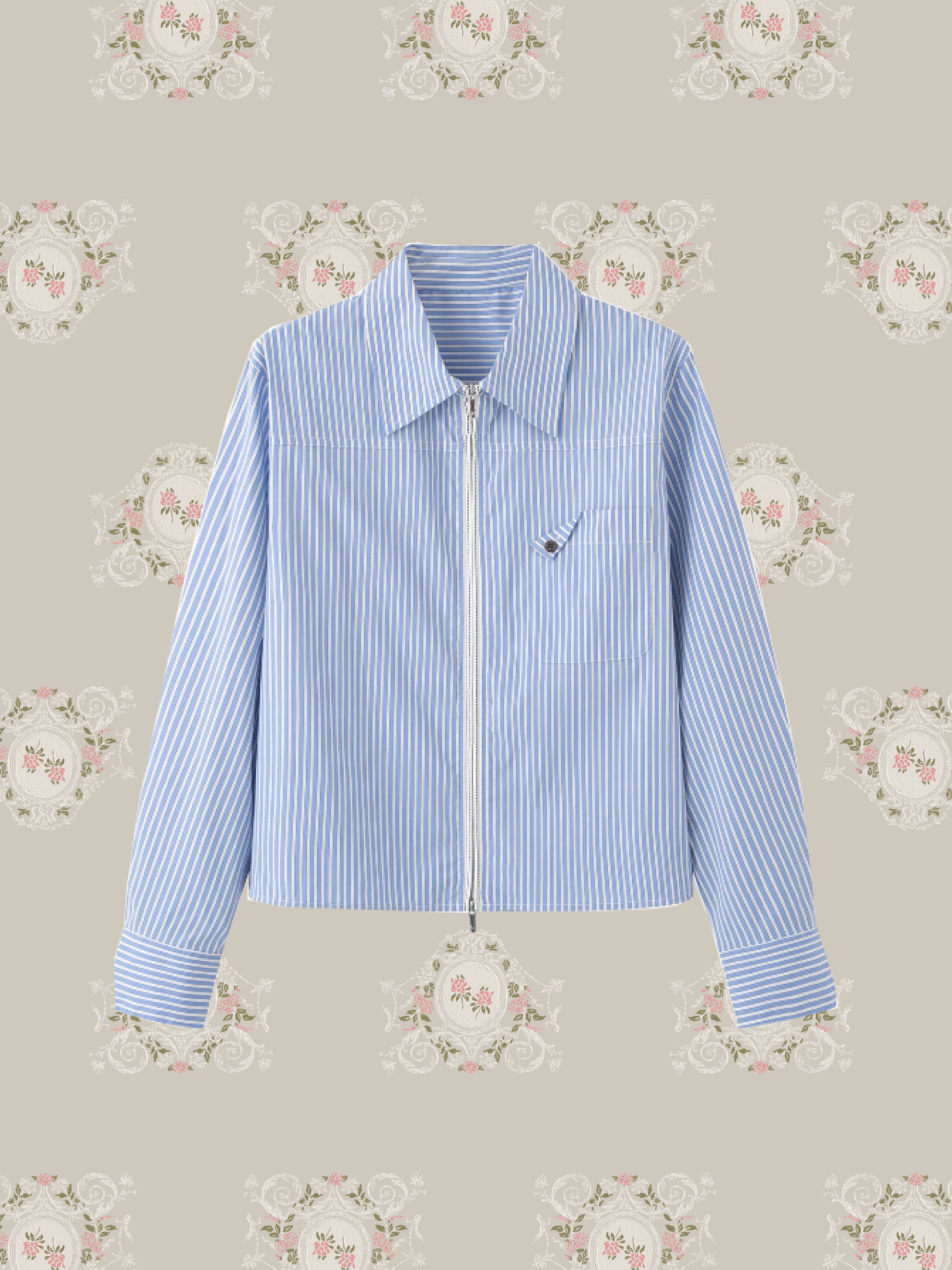 Cropped Zip Stripe Shirt/クロップド丈ジップストライプシャツ