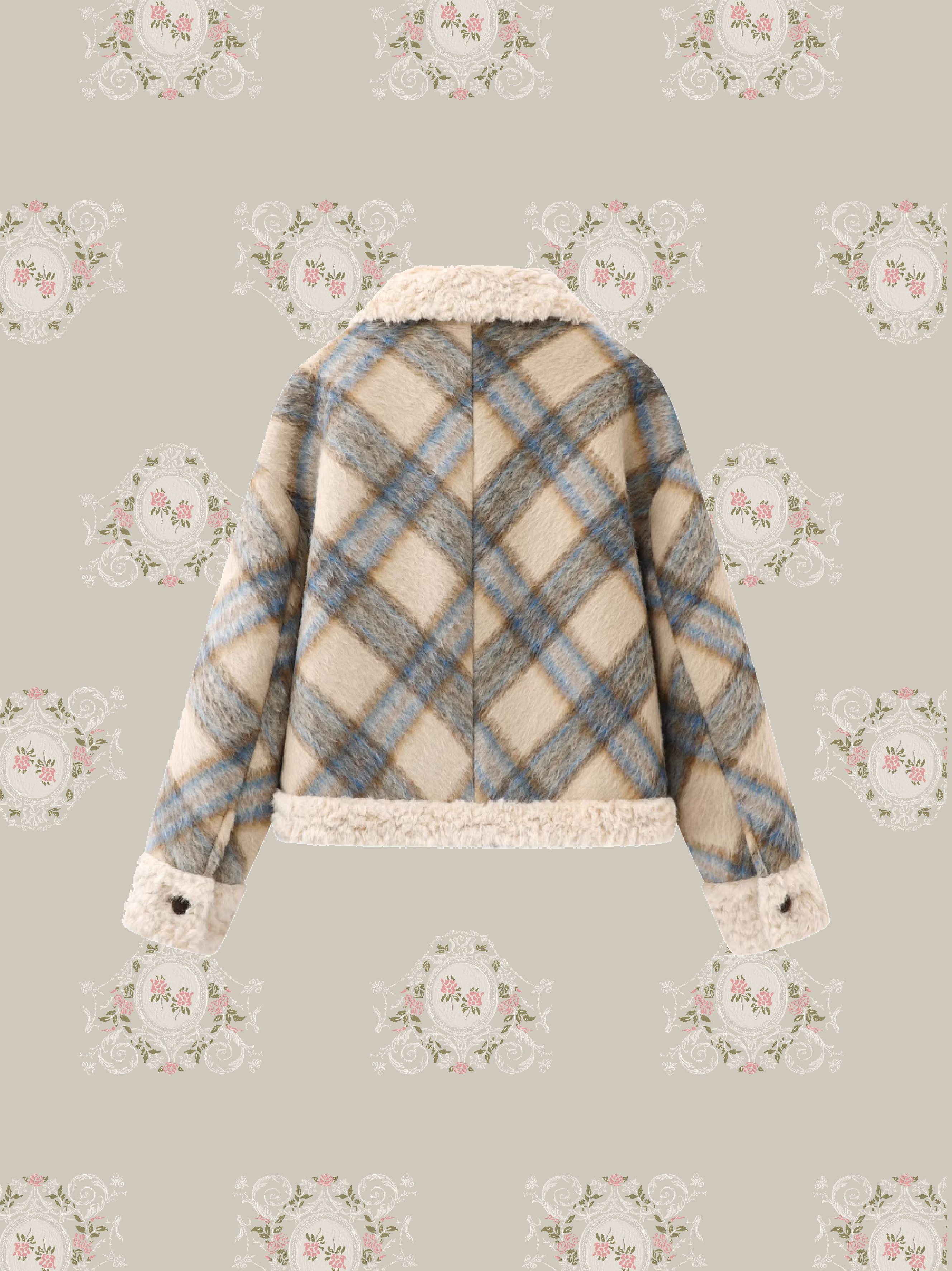 Cozy Check Style Faux Fur Jacket/チェックスタイルフェイクファージャケット