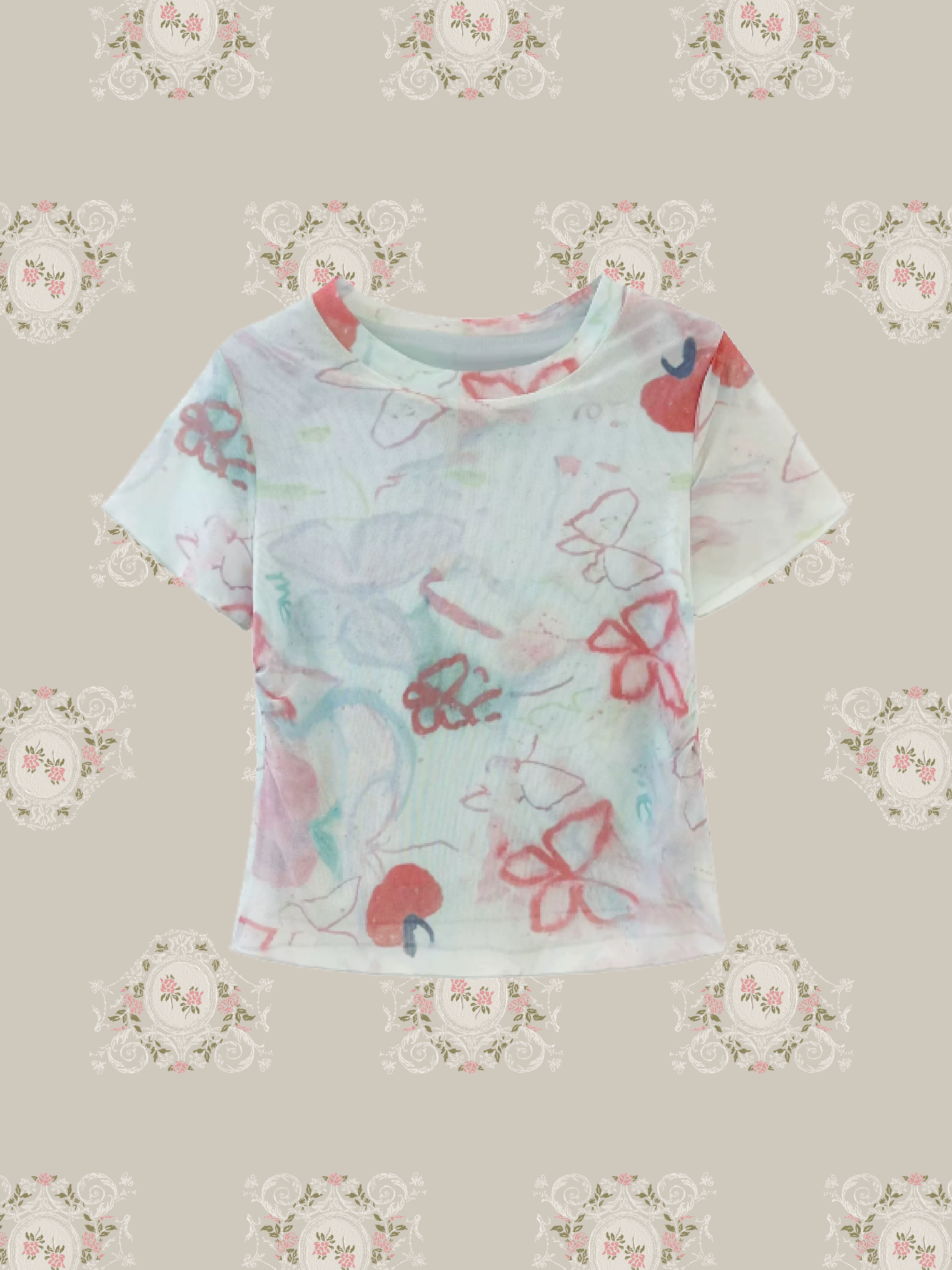 Double Layer Graffiti Print Mesh Top/ダブルレイヤーグラフィティプリントメッシュトップス