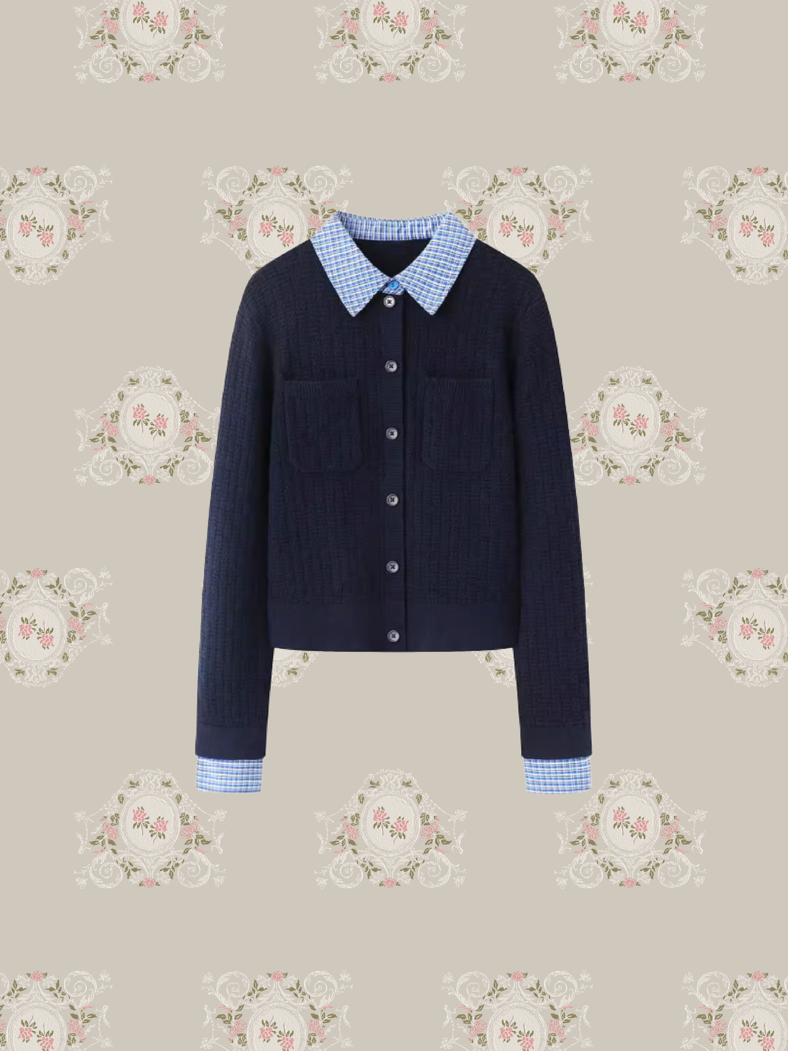 Preppy Shirt Stitching Cardigan/プレッピーシャツステッチカーディガン