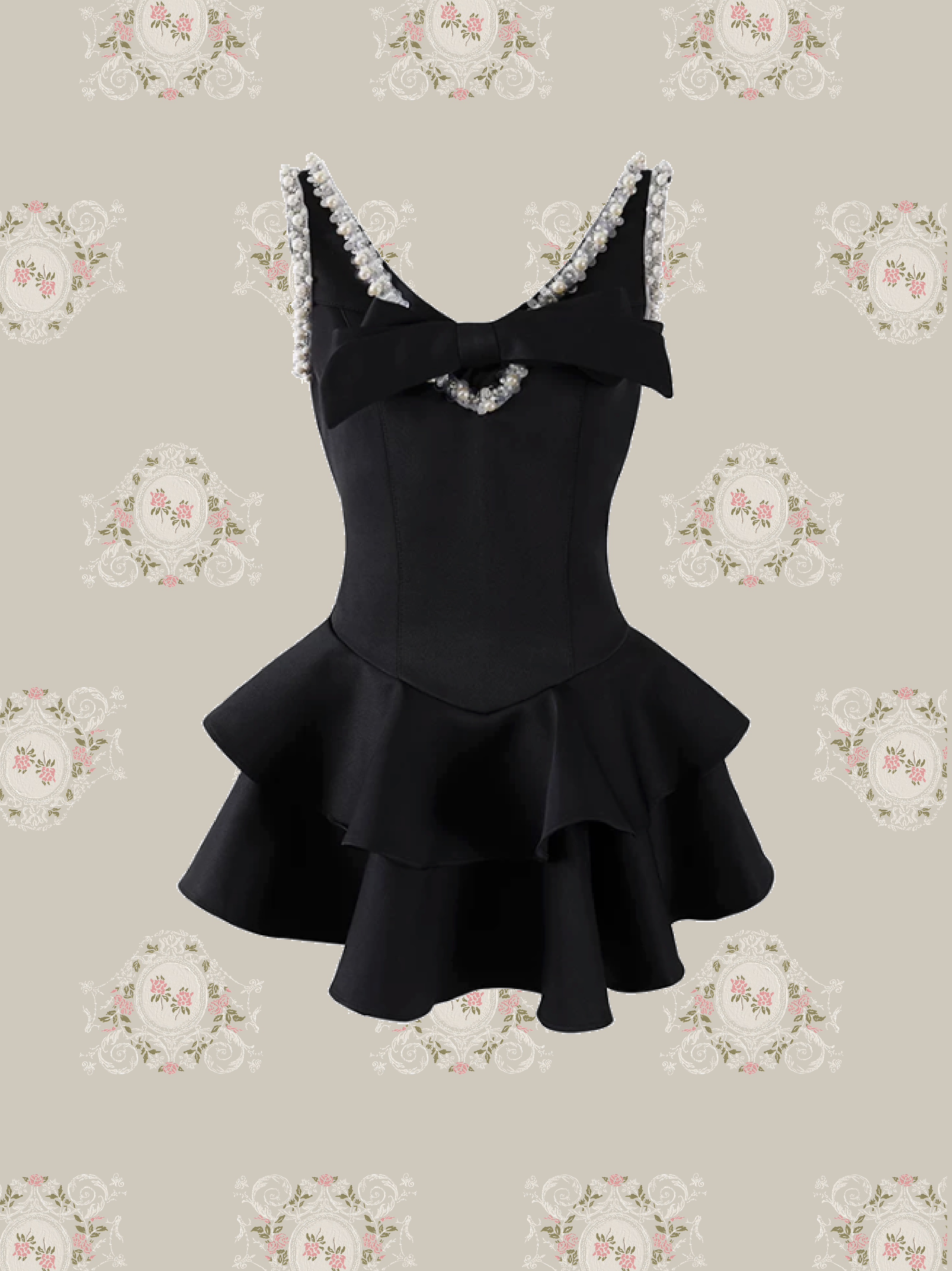 Textured Hand Beaded Matte Satin Dress/ハンドメイドビーズマットサテンワンピース