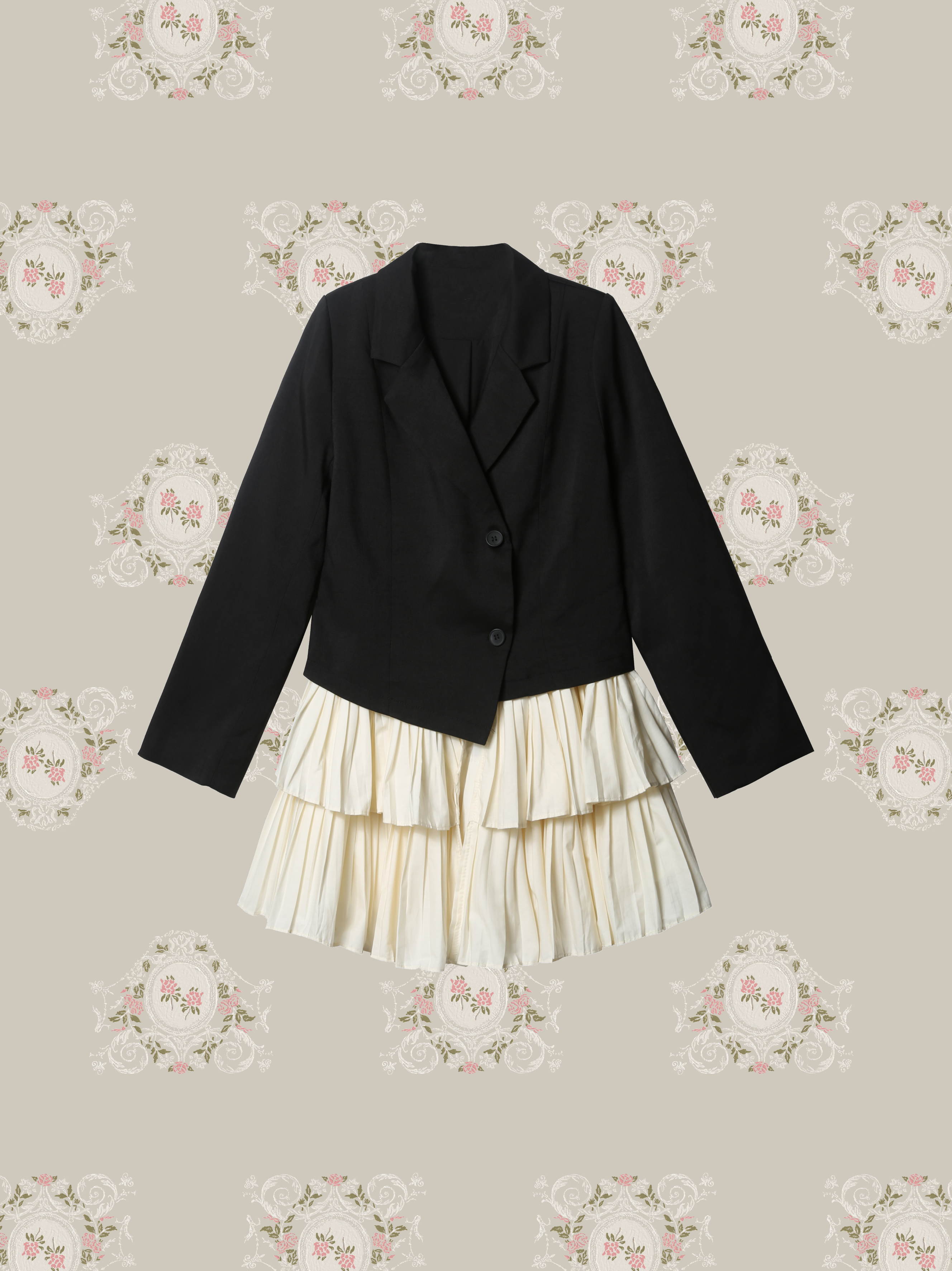 Frill Pleats Docking Jacket Dress/フリルプリーツドッキングジャケットドレス