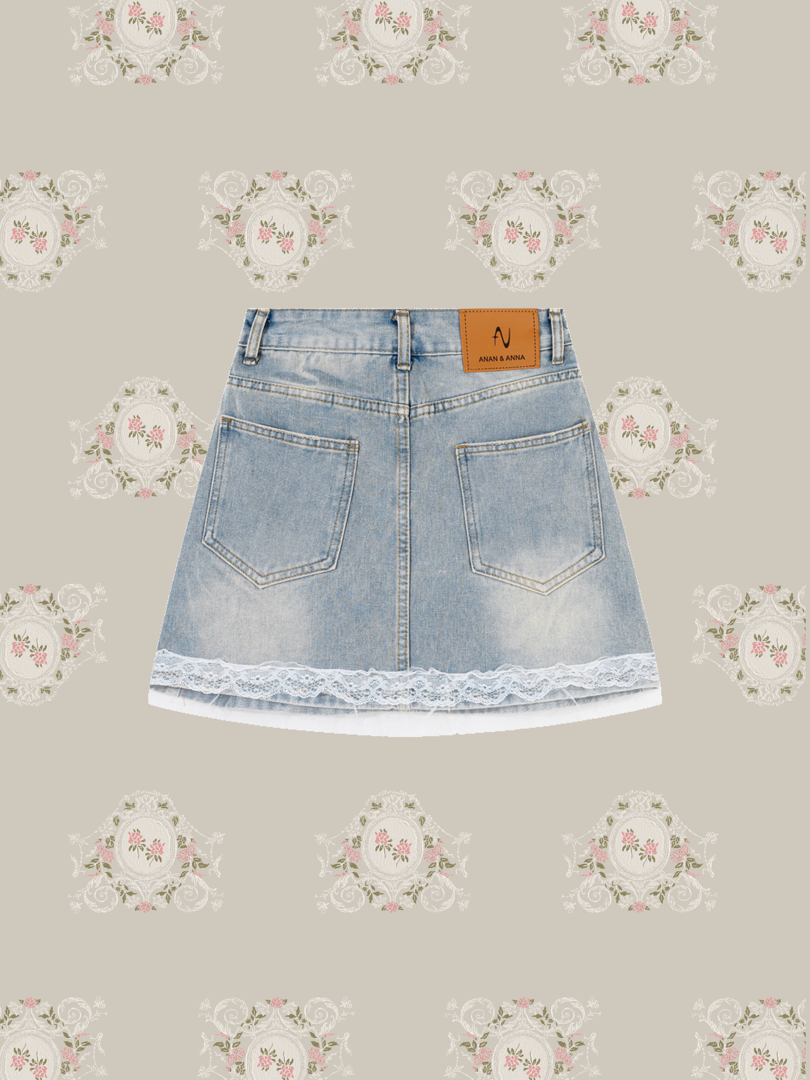 Lace Piping Denim Skirt/レースパイピングデニムスカート