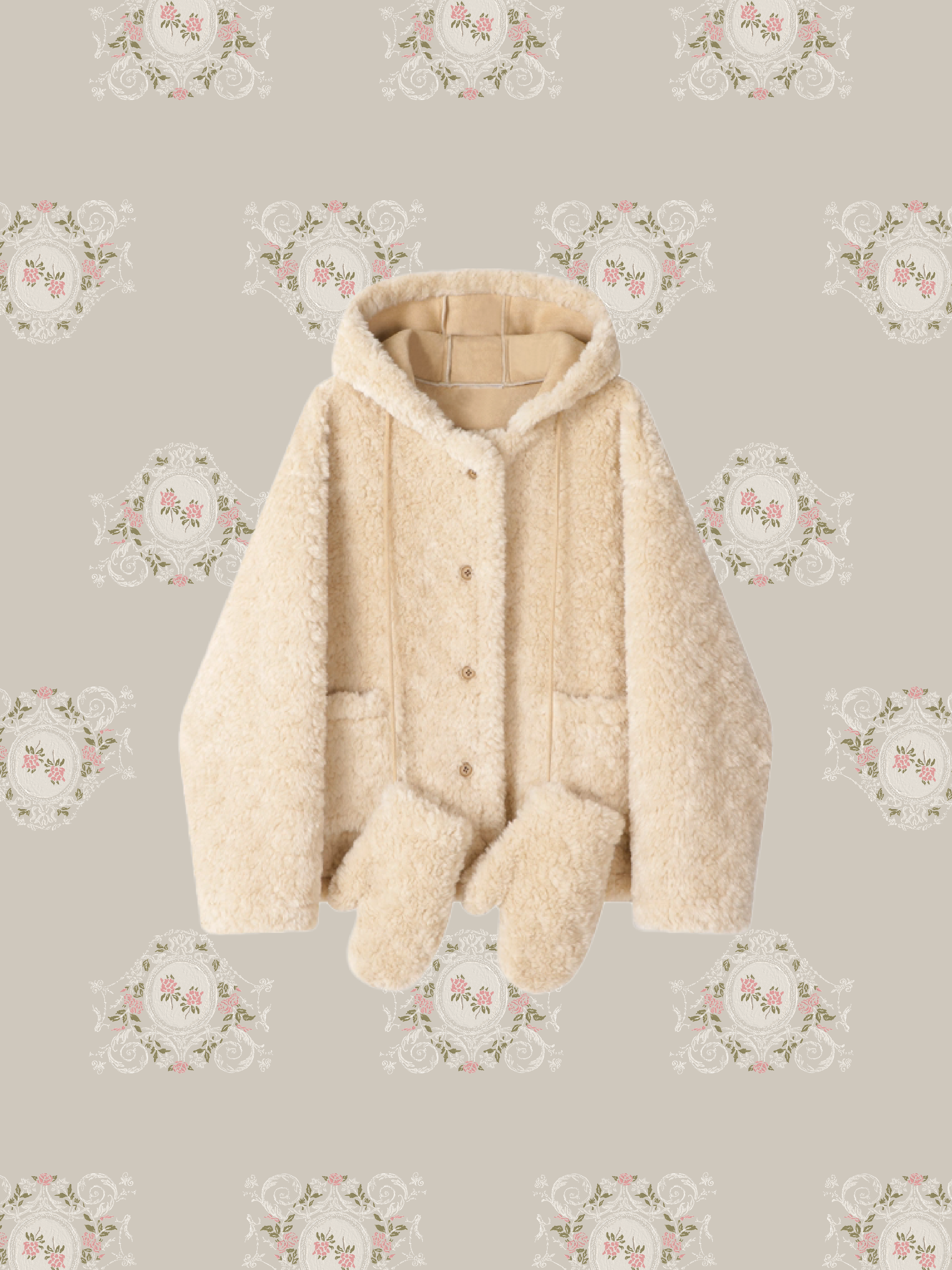 Fluffy Fur Coat With Gloves/ふわふわファーコート手袋